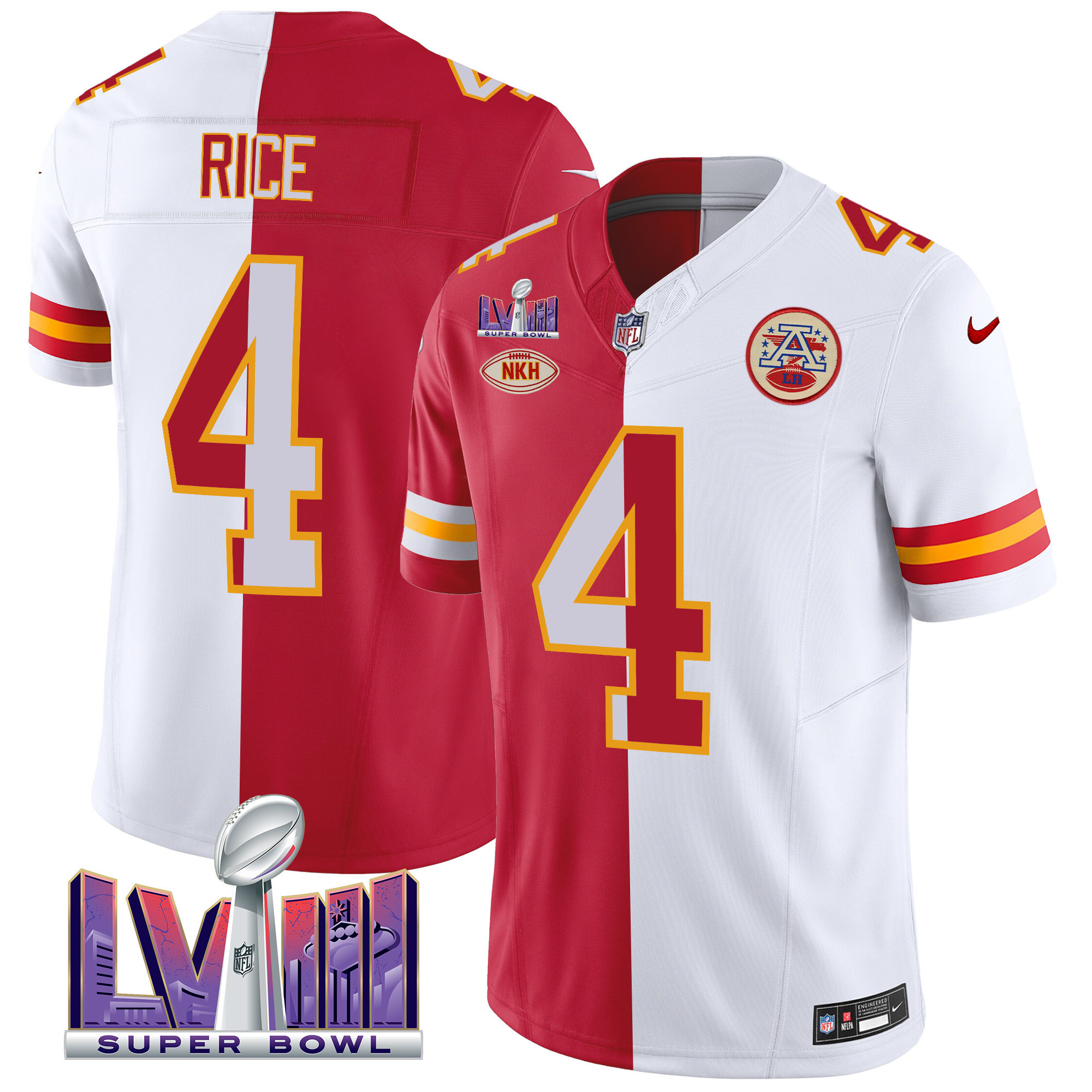 Rashee Rice Men's Kansas City Chiefs Super Bowl LVIII Patch Vapor Split Jersey - All Stitched