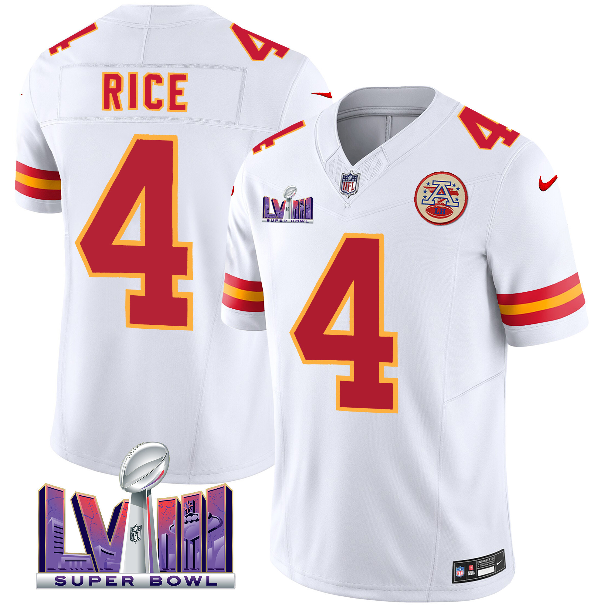 Rashee Rice Men's Kansas City Chiefs Super Bowl LVIII Patch Vapor White Jersey - All Stitched