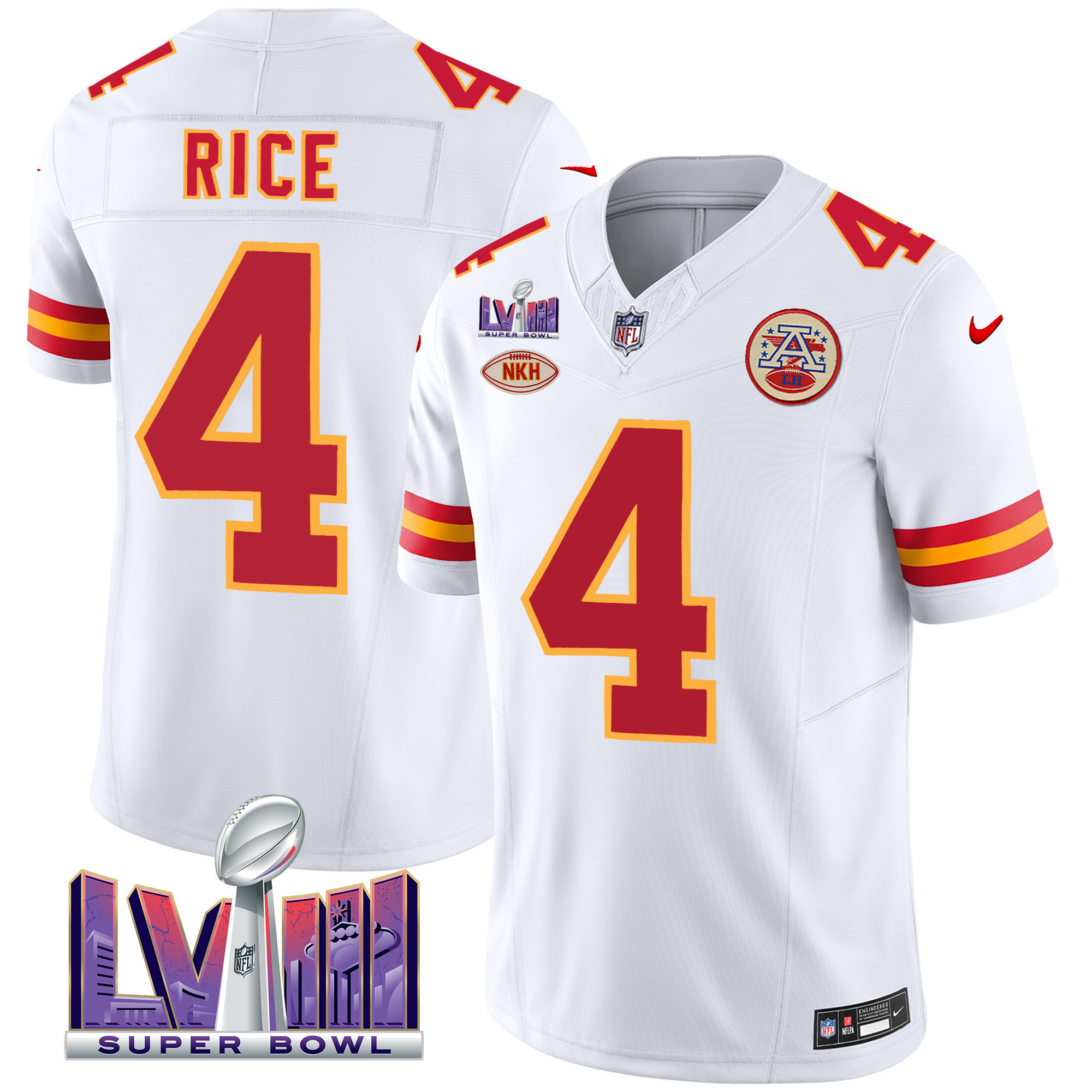 Rashee Rice Men's Kansas City Chiefs Super Bowl LVIII Patch Vapor White Jersey - All Stitched
