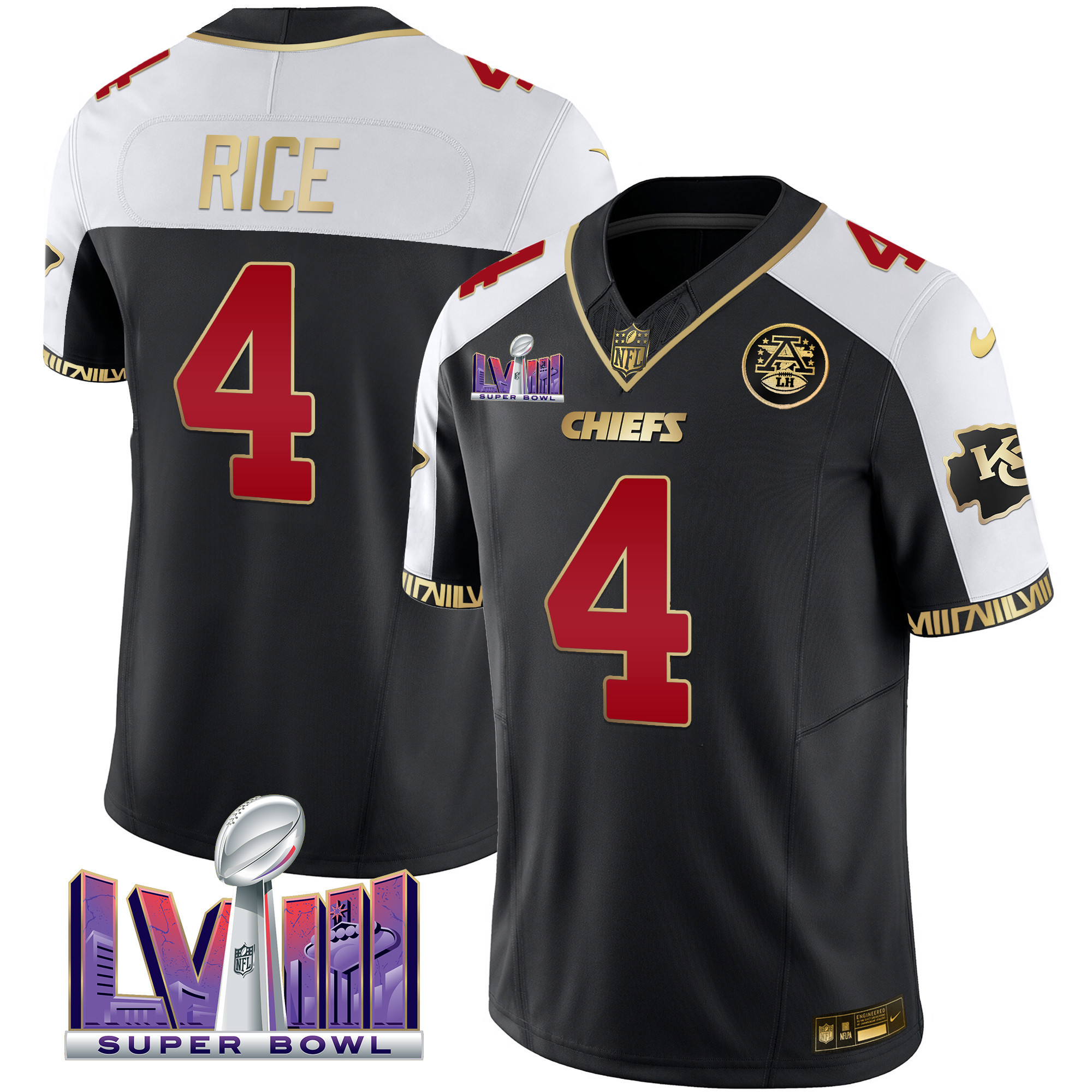 Rashee Rice Men's Kansas City Chiefs Super Bowl LVIII Pattern Vapor Black Alternate Jersey - All Stitched
