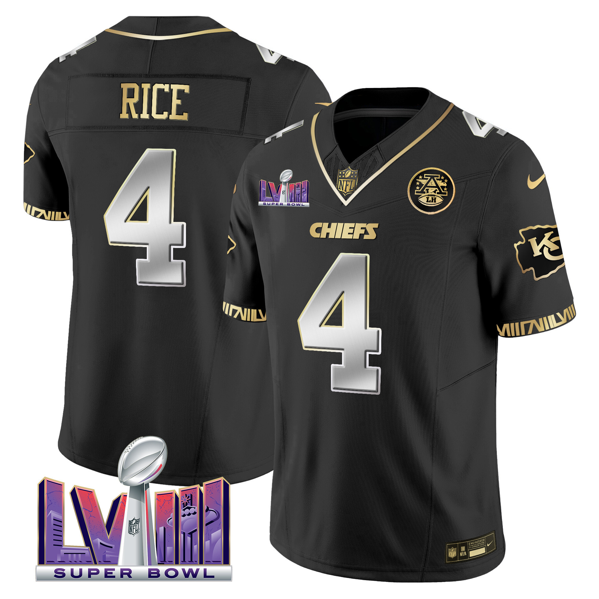 Rashee Rice Men's Kansas City Chiefs Super Bowl LVIII Pattern Vapor Black Limited Jersey - All Stitched