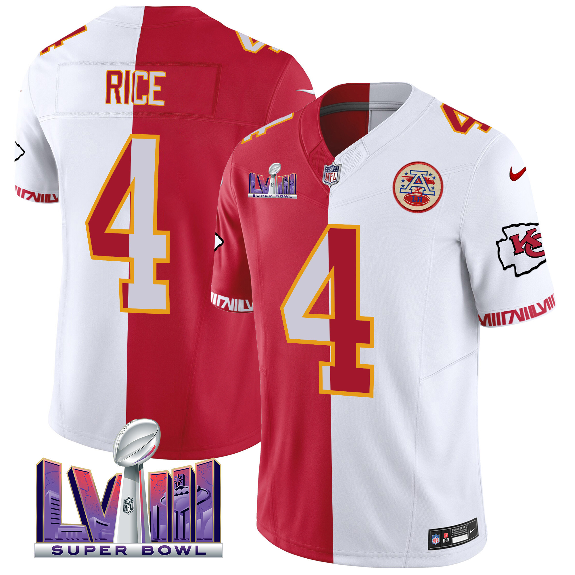 Rashee Rice Men's Kansas City Chiefs Super Bowl LVIII Pattern Vapor Split Jersey - All Stitched