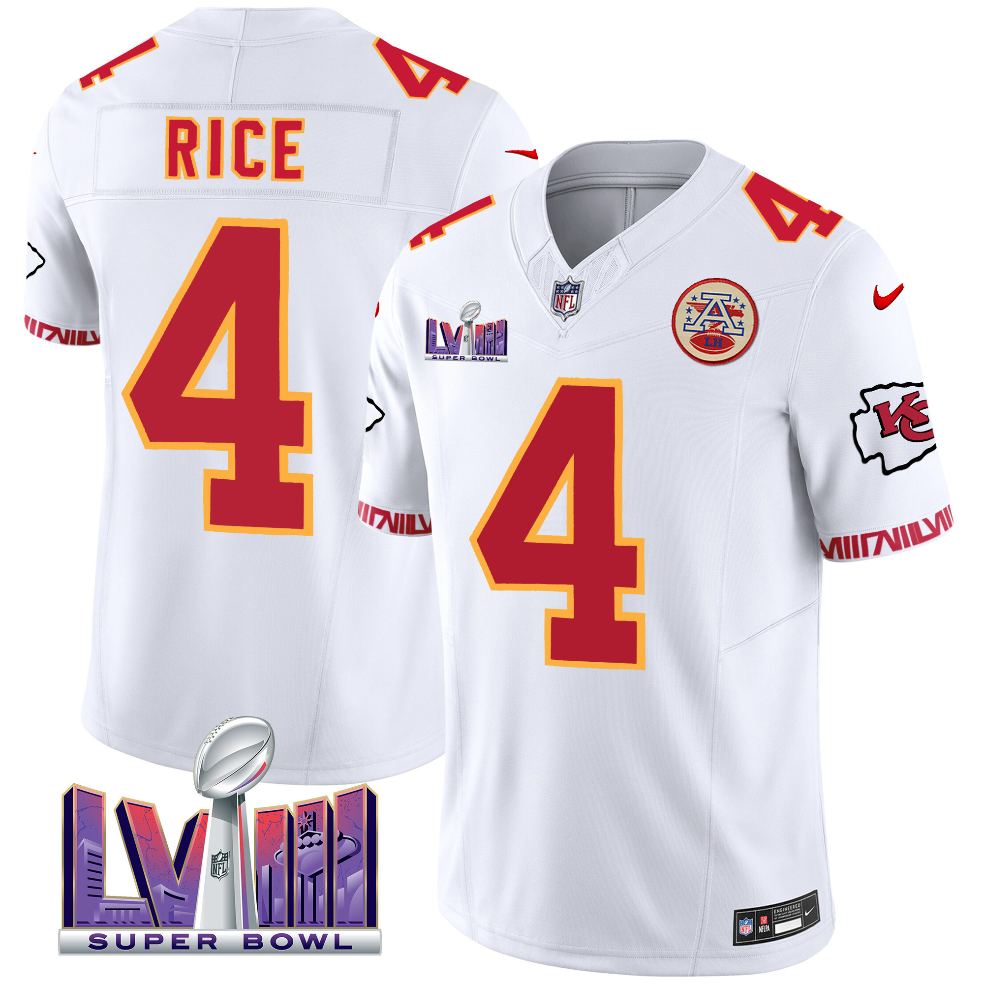 Rashee Rice Men's Kansas City Chiefs Super Bowl LVIII Pattern Vapor White Jersey - All Stitched