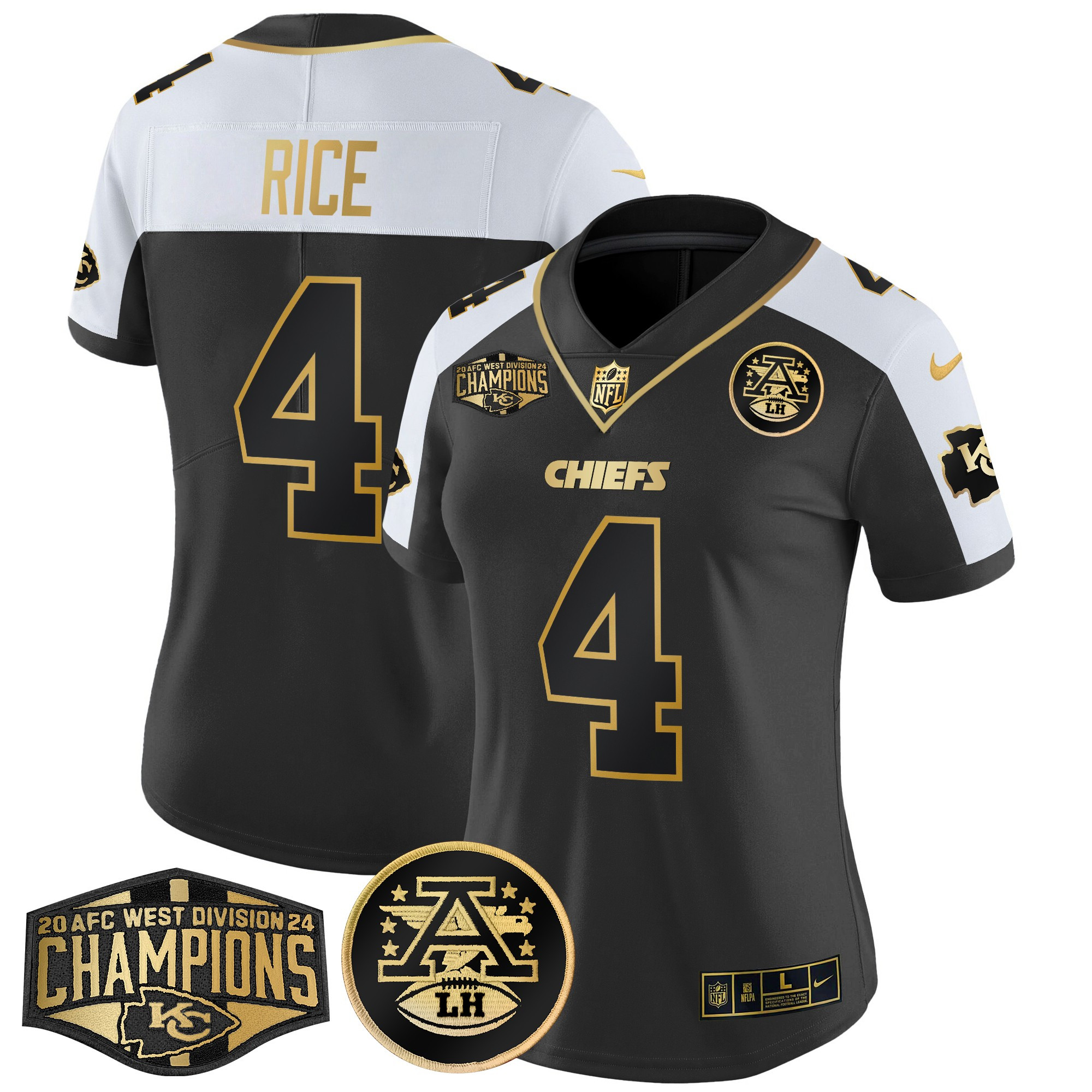 Rashee Rice Women's Kansas City Chiefs 2024 AFC West Division Champions Patch Gold Vapor Limited Alternate Jersey - All Stitched