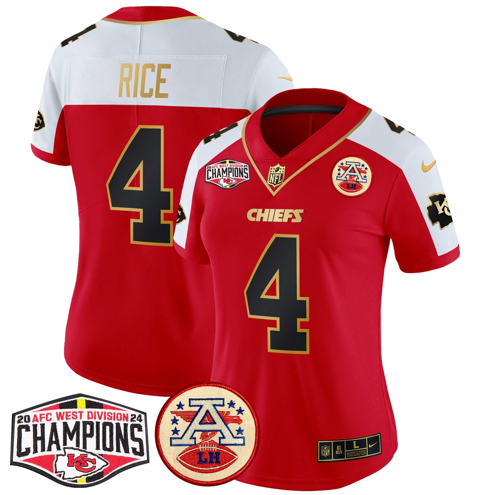 Rashee Rice Women's Kansas City Chiefs 2024 AFC West Division Champions Patch Vapor Limited Red Alternate Jersey - All Stitched