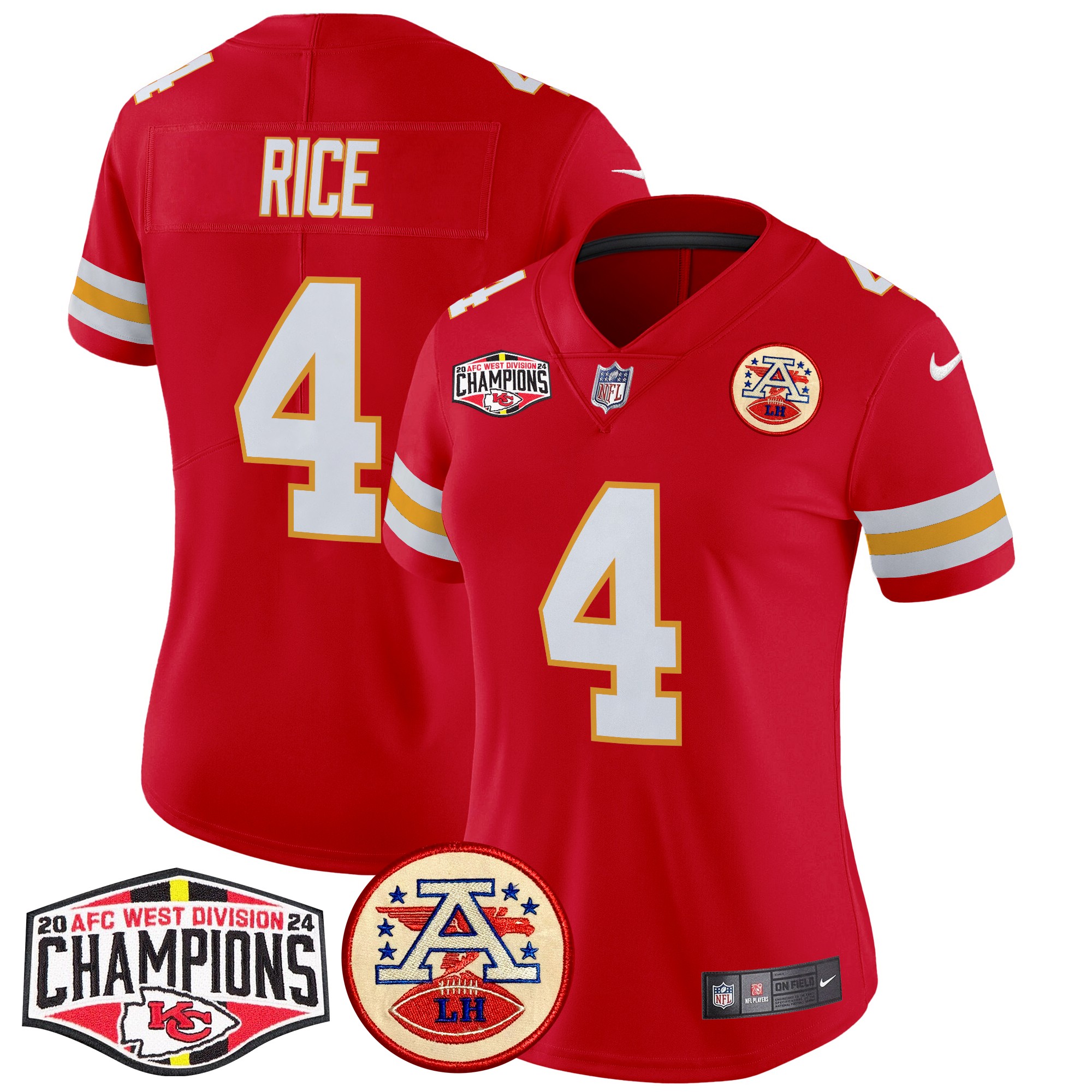 Rashee Rice Women's Kansas City Chiefs 2024 AFC West Division Champions Patch Vapor Limited Red Jersey - All Stitched