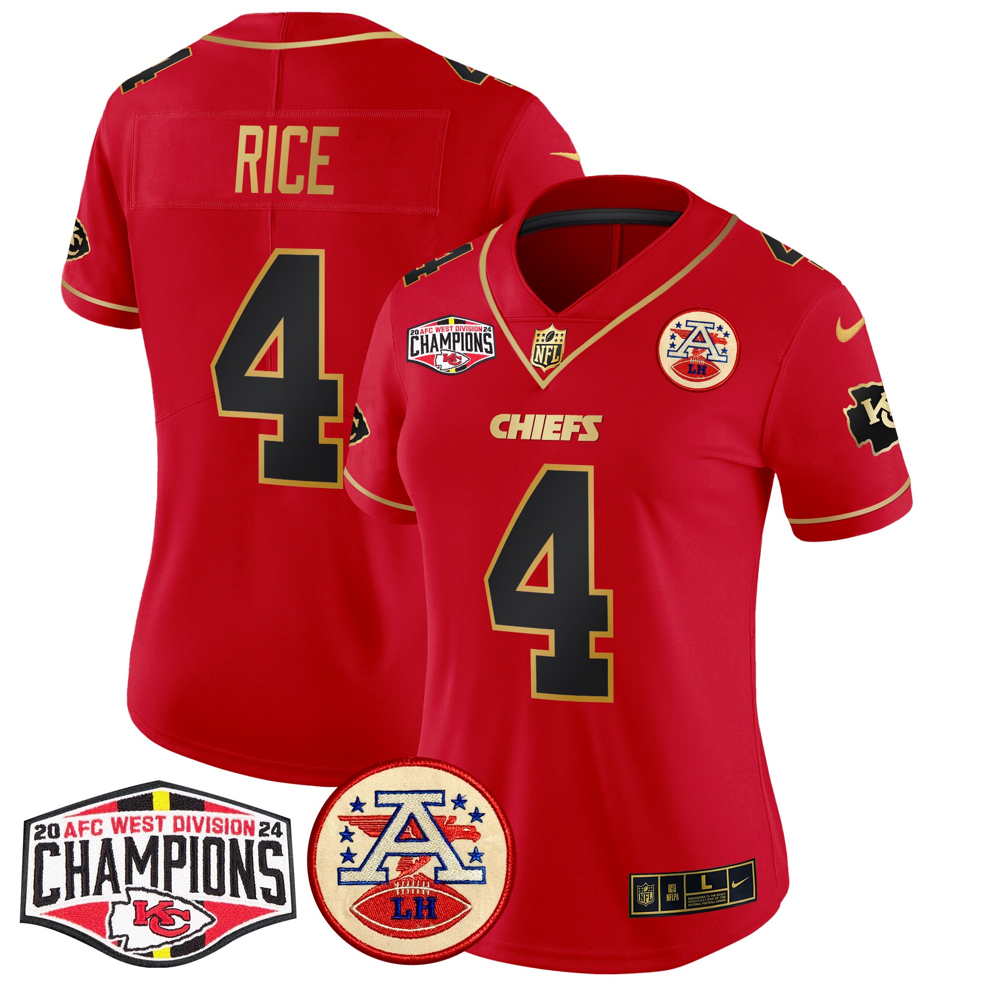 Rashee Rice Women's Kansas City Chiefs 2024 AFC West Division Champions Patch Vapor Limited Red Special Jersey - All Stitched