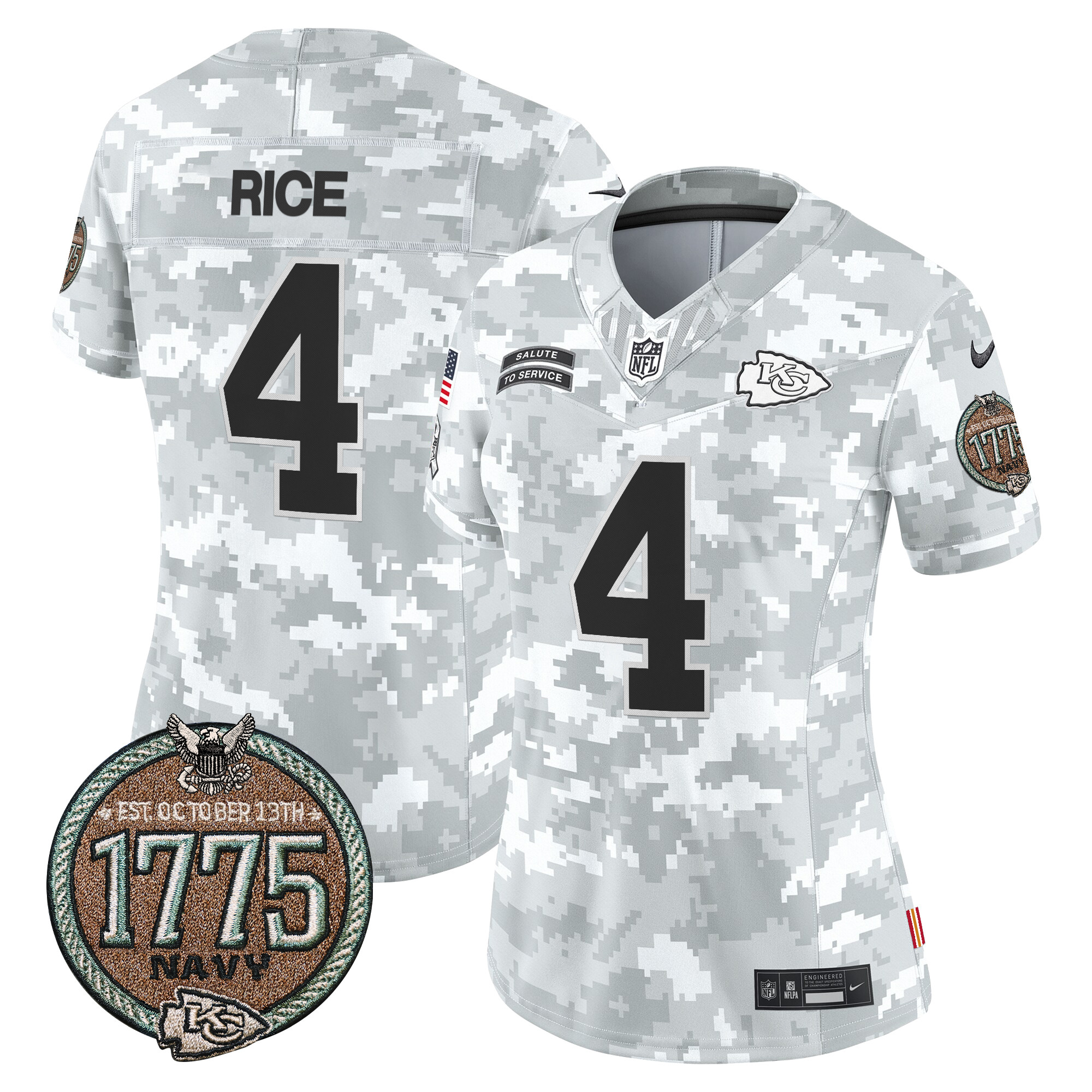 Rashee Rice Women's Kansas City Chiefs 2024 Salute to Service Establishment Year Patch Vapor Limited Navy Jersey - All Stitched