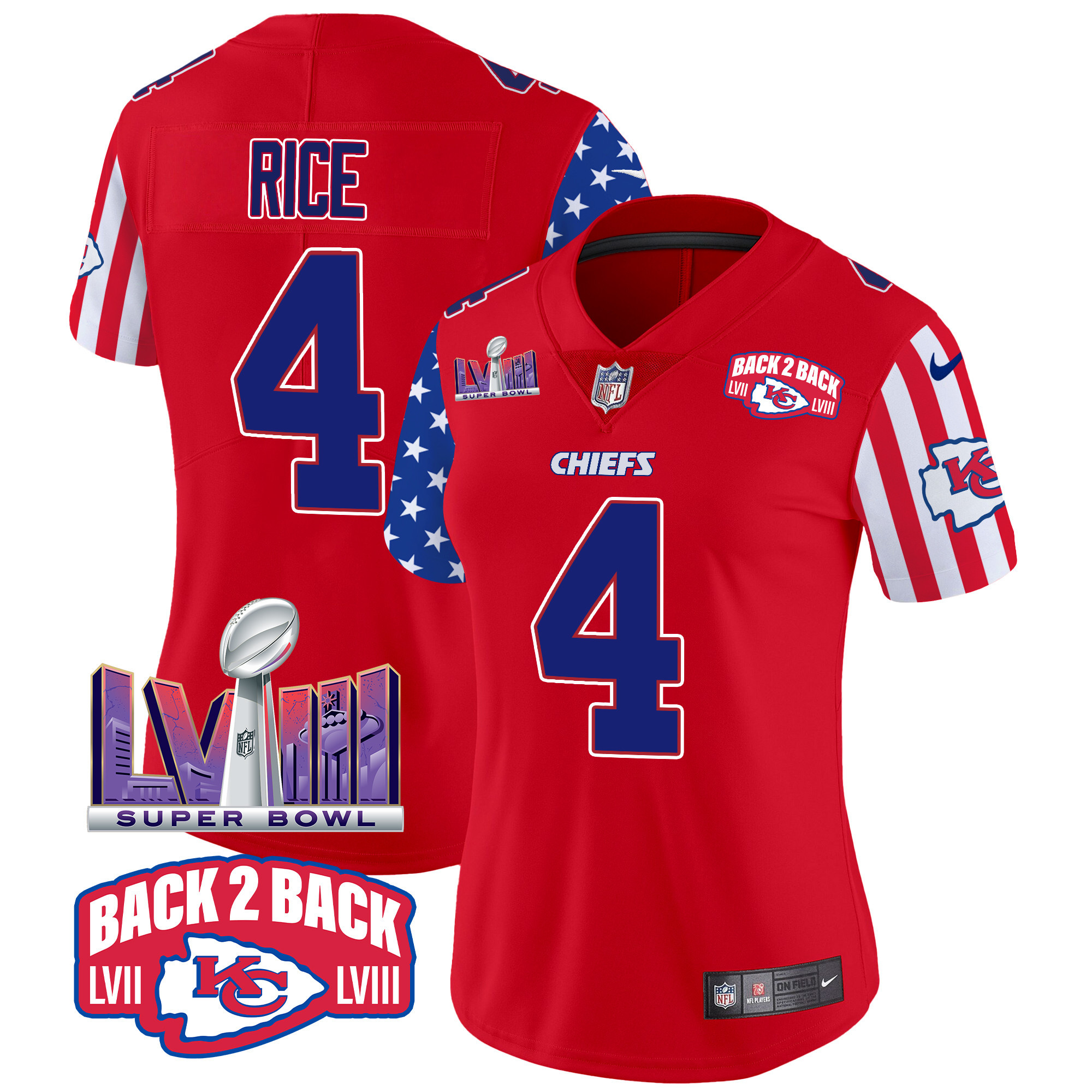 Rashee Rice Women's Kansas City Chiefs American Style Vapor Limited Red Jersey - All Stitched