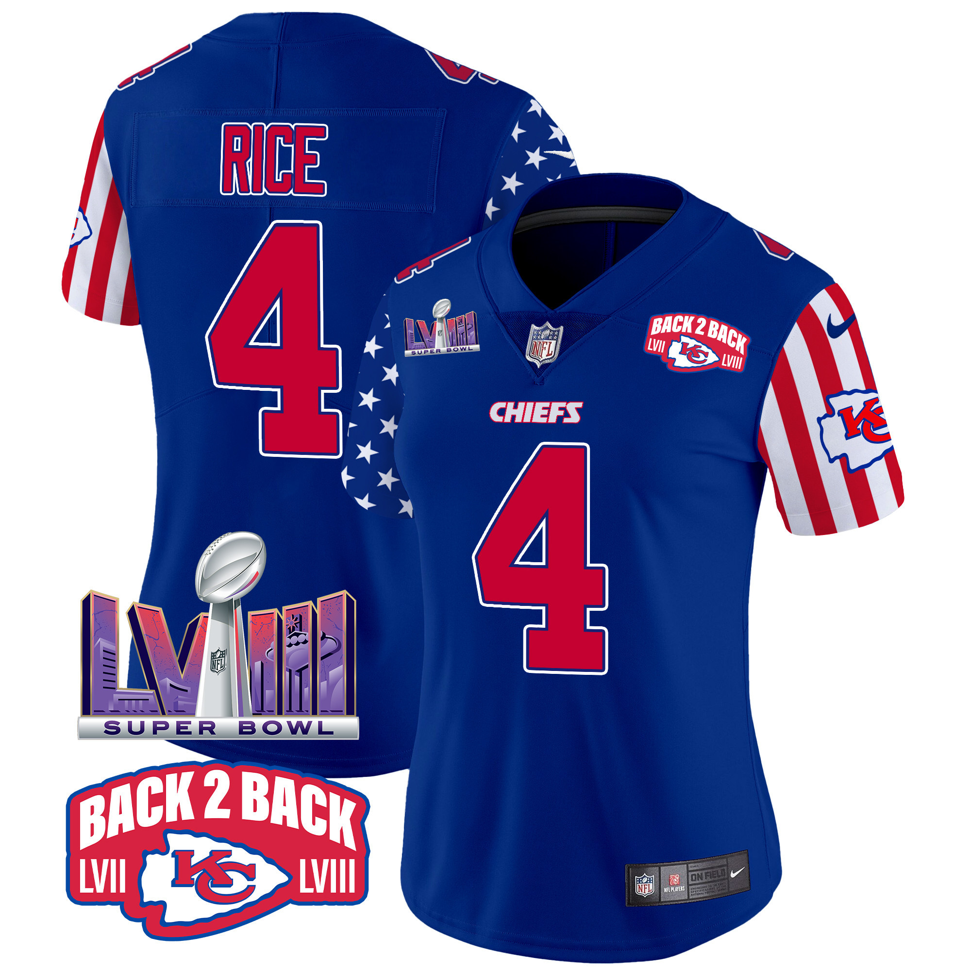 Rashee Rice Women's Kansas City Chiefs American Style Vapor Limited Royal Jersey - All Stitched