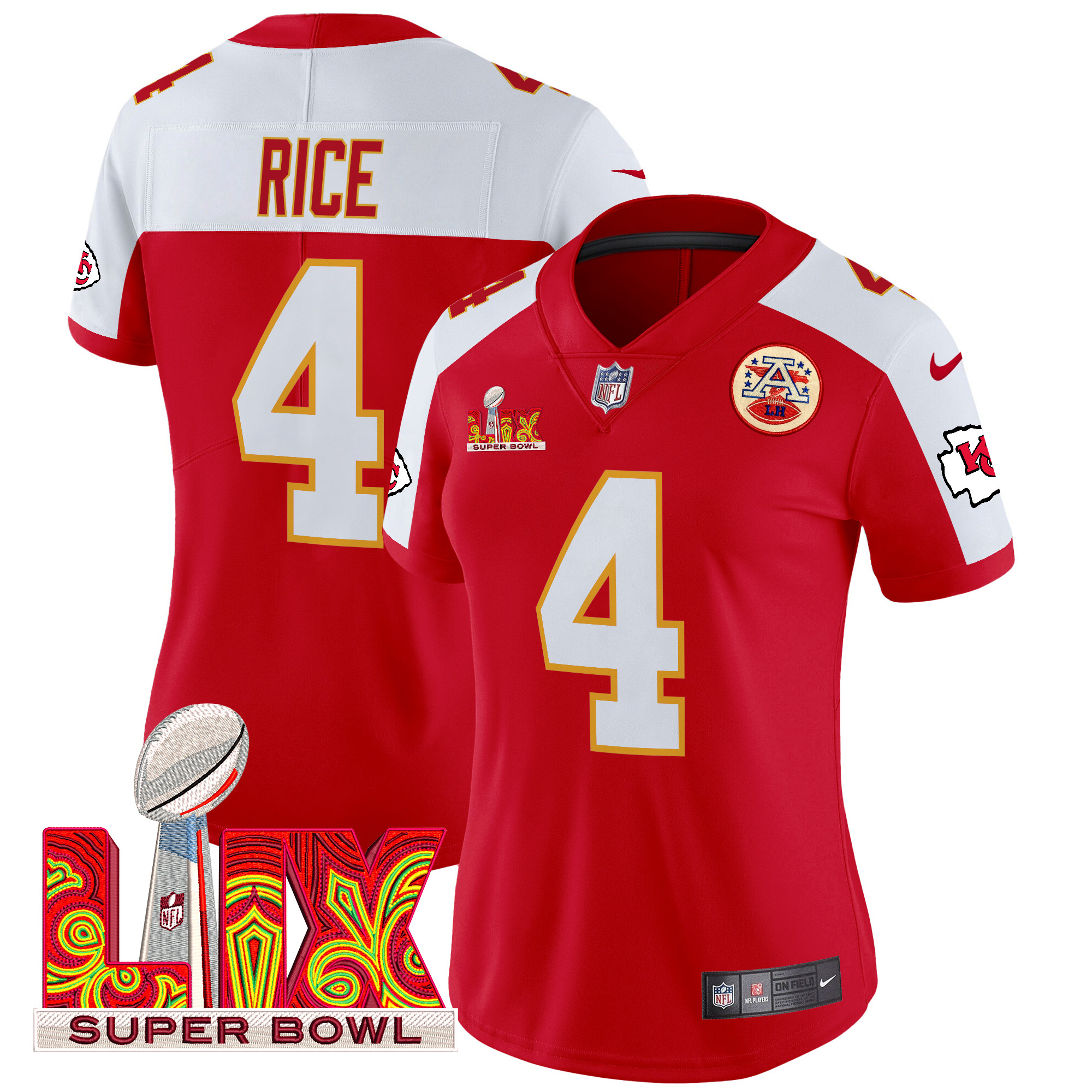 Rashee Rice Women's Kansas City Chiefs Super Bowl LIX Patch Vapor Limited Red Alternate Jersey - All Stitched