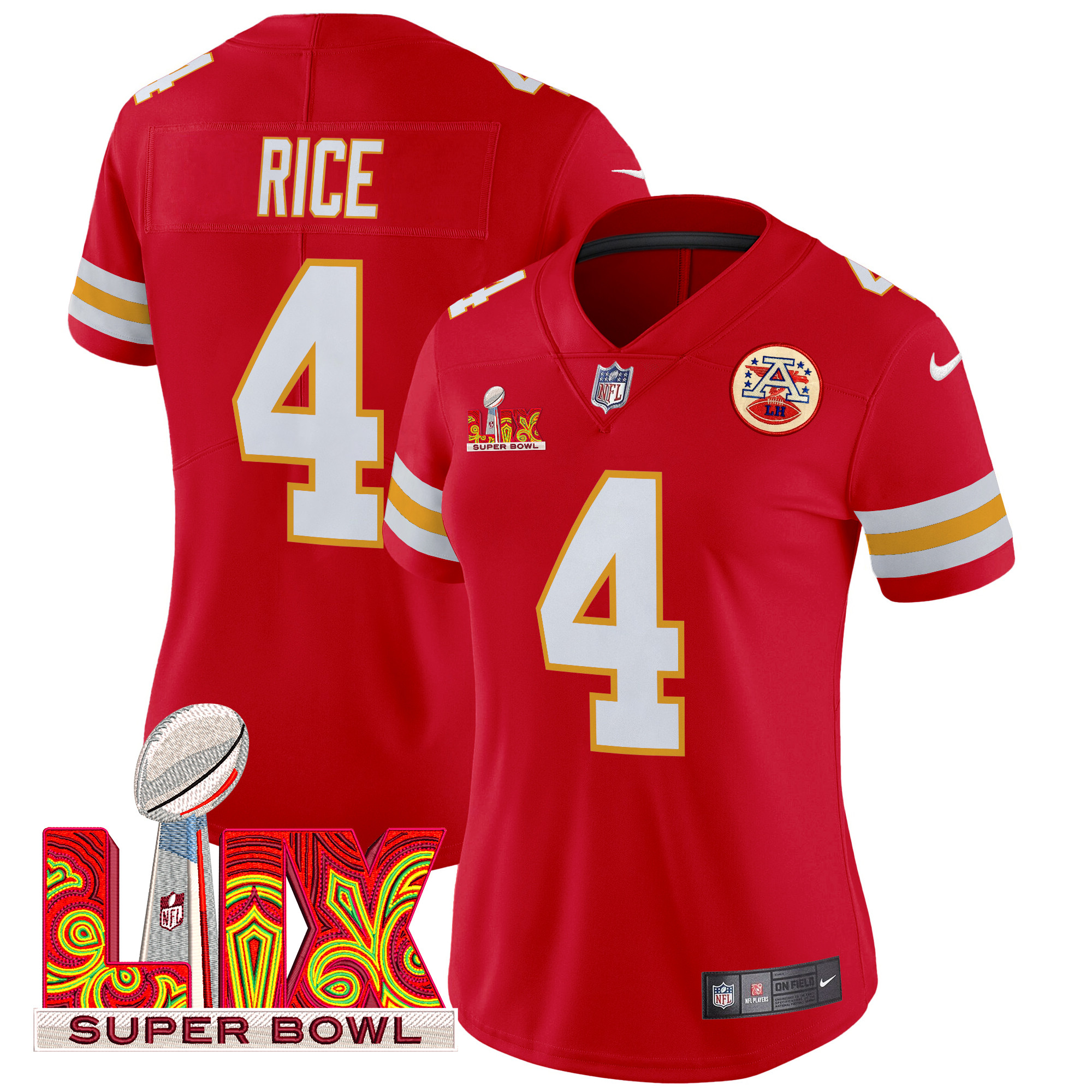 Rashee Rice Women's Kansas City Chiefs Super Bowl LIX Patch Vapor Limited Red Jersey - All Stitched
