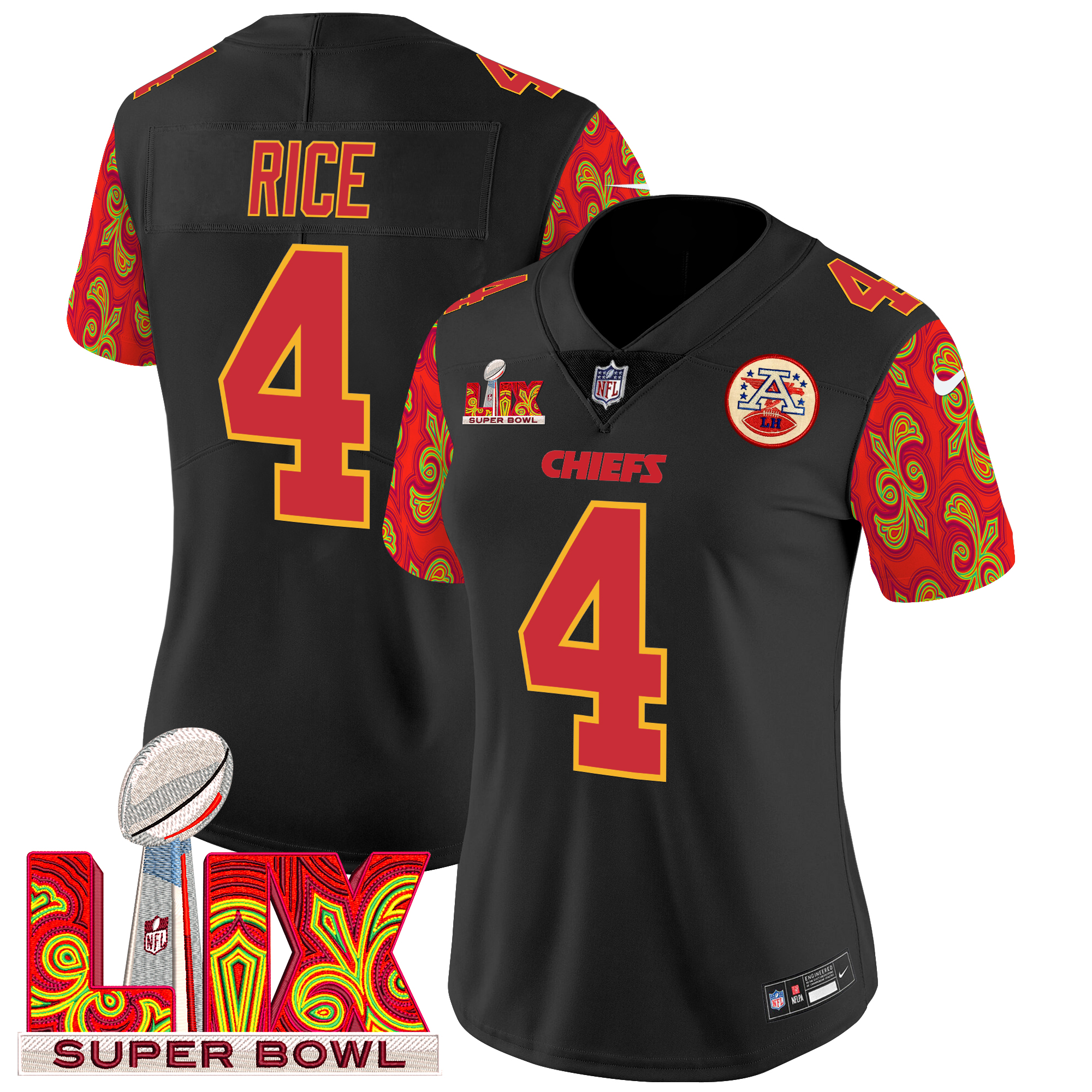 Rashee Rice Women's Kansas City Chiefs Super Bowl LIX Style Vapor Limited Black Jersey - All Stitched