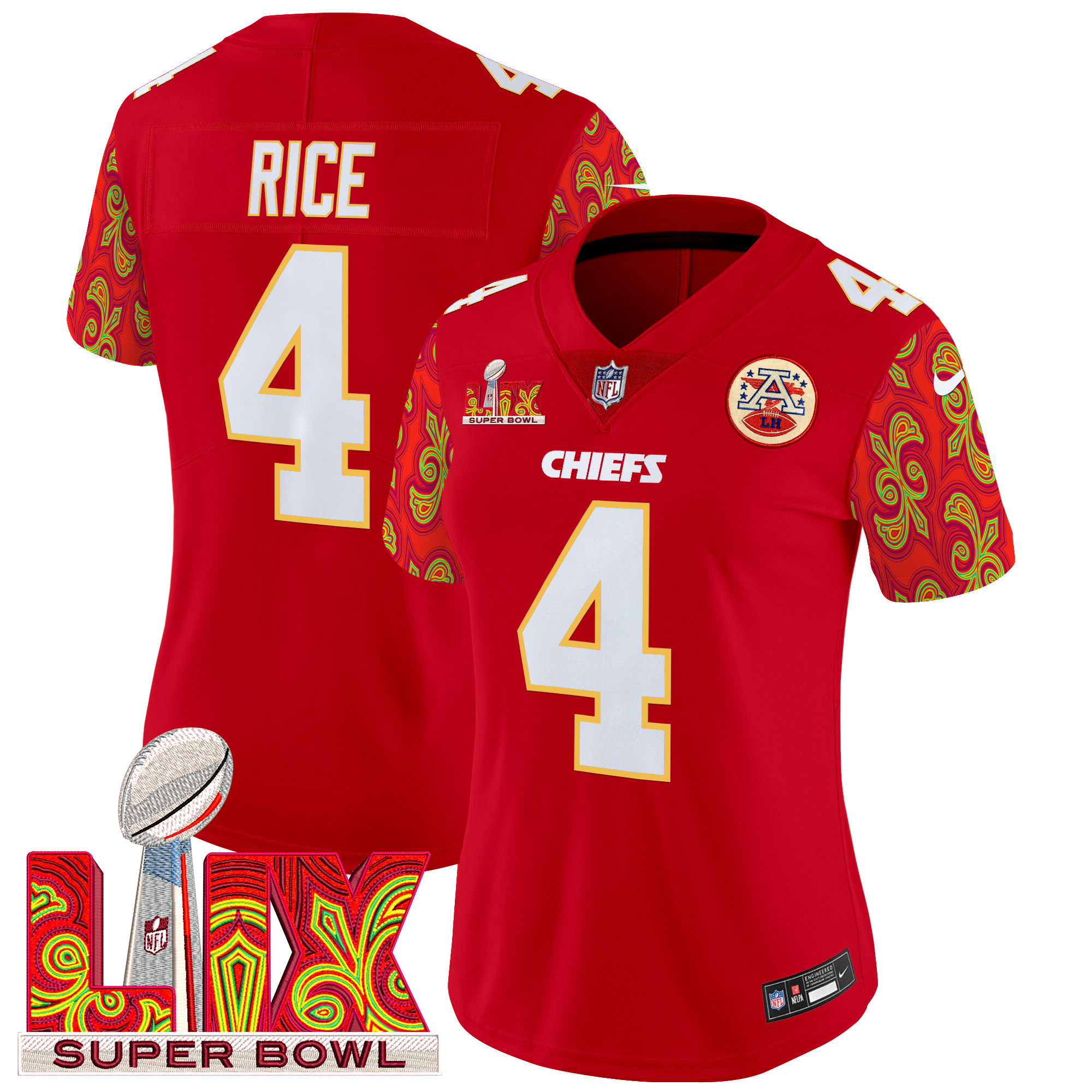 Rashee Rice Women's Kansas City Chiefs Super Bowl LIX Style Vapor Limited Red Jersey - All Stitched