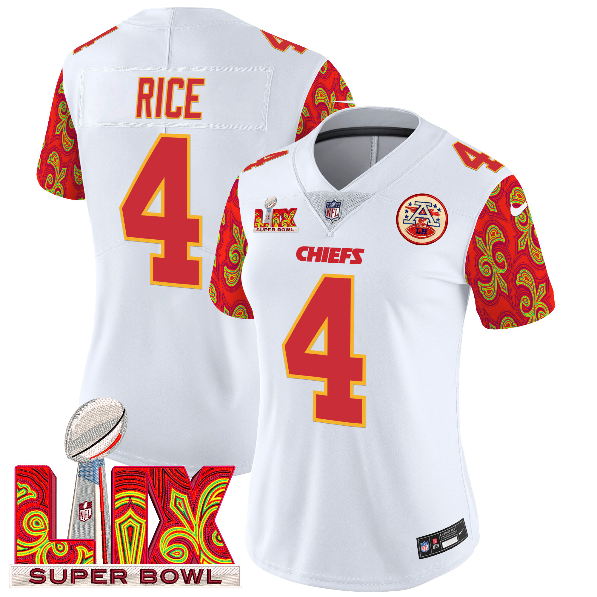 Rashee Rice Women's Kansas City Chiefs Super Bowl LIX Style Vapor Limited White Jersey - All Stitched