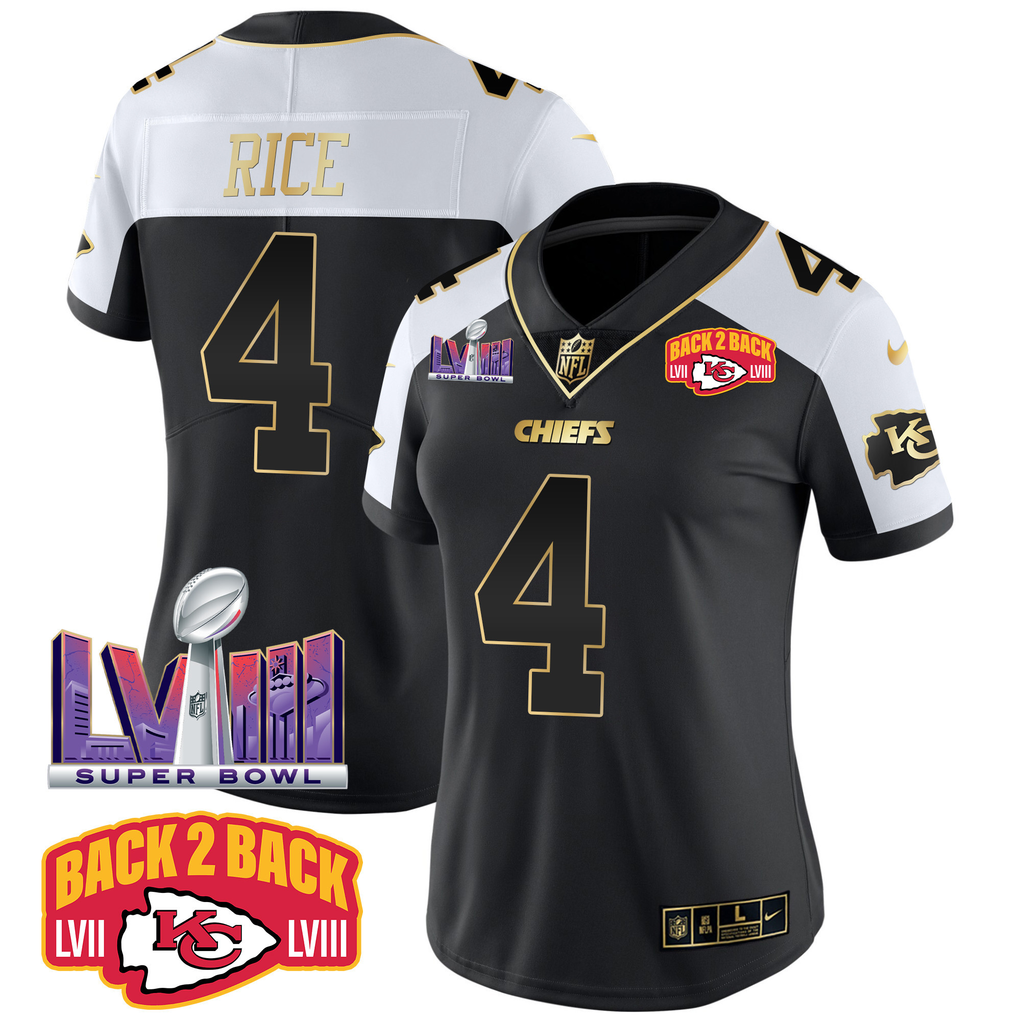 Rashee Rice Women's Kansas City Chiefs Super Bowl LVIII & Back 2 Back Patch Vapor Alternate Jersey - All Stitched