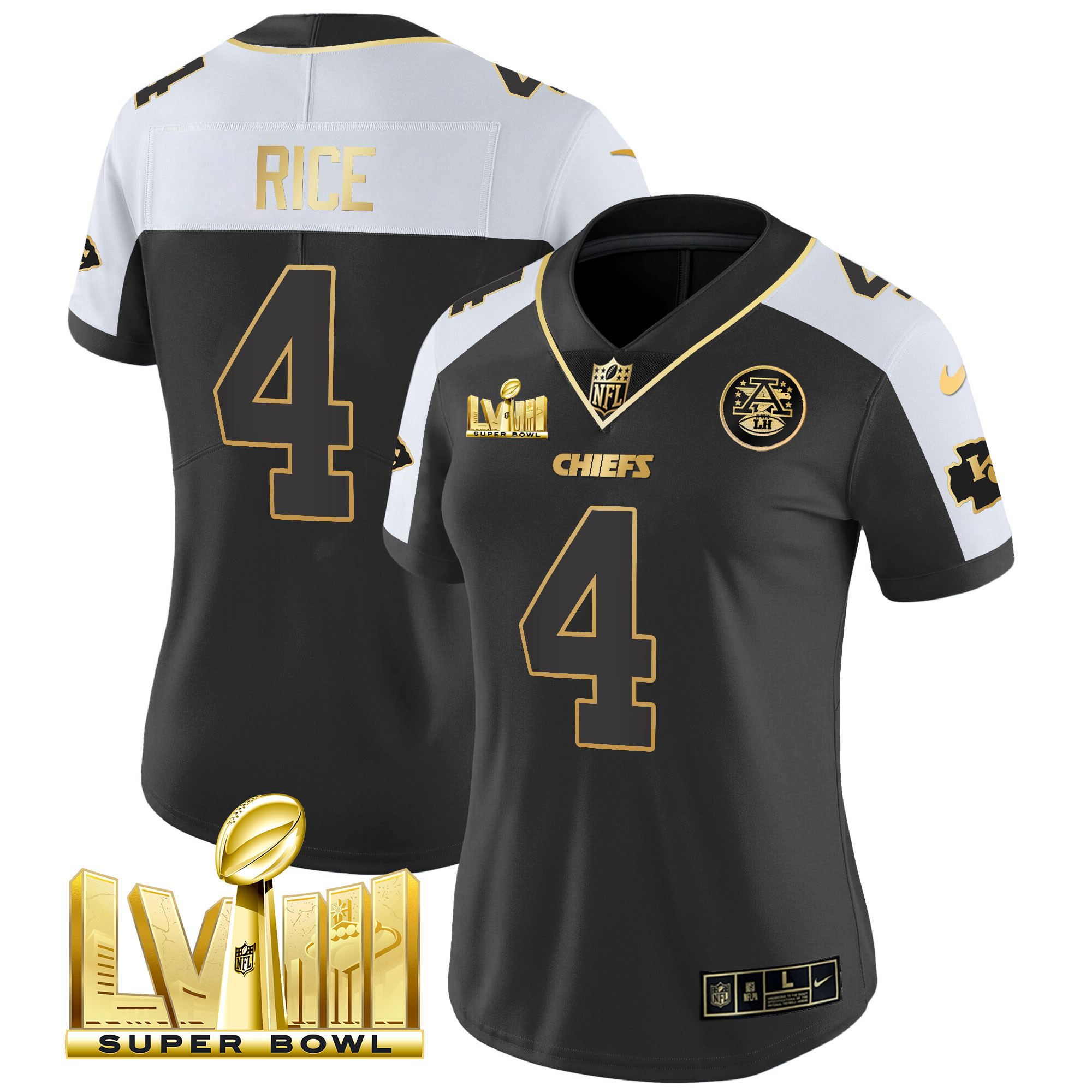 Rashee Rice Women's Kansas City Chiefs Super Bowl LVIII Gold Patch Vapor Alternate Jersey - All Stitched