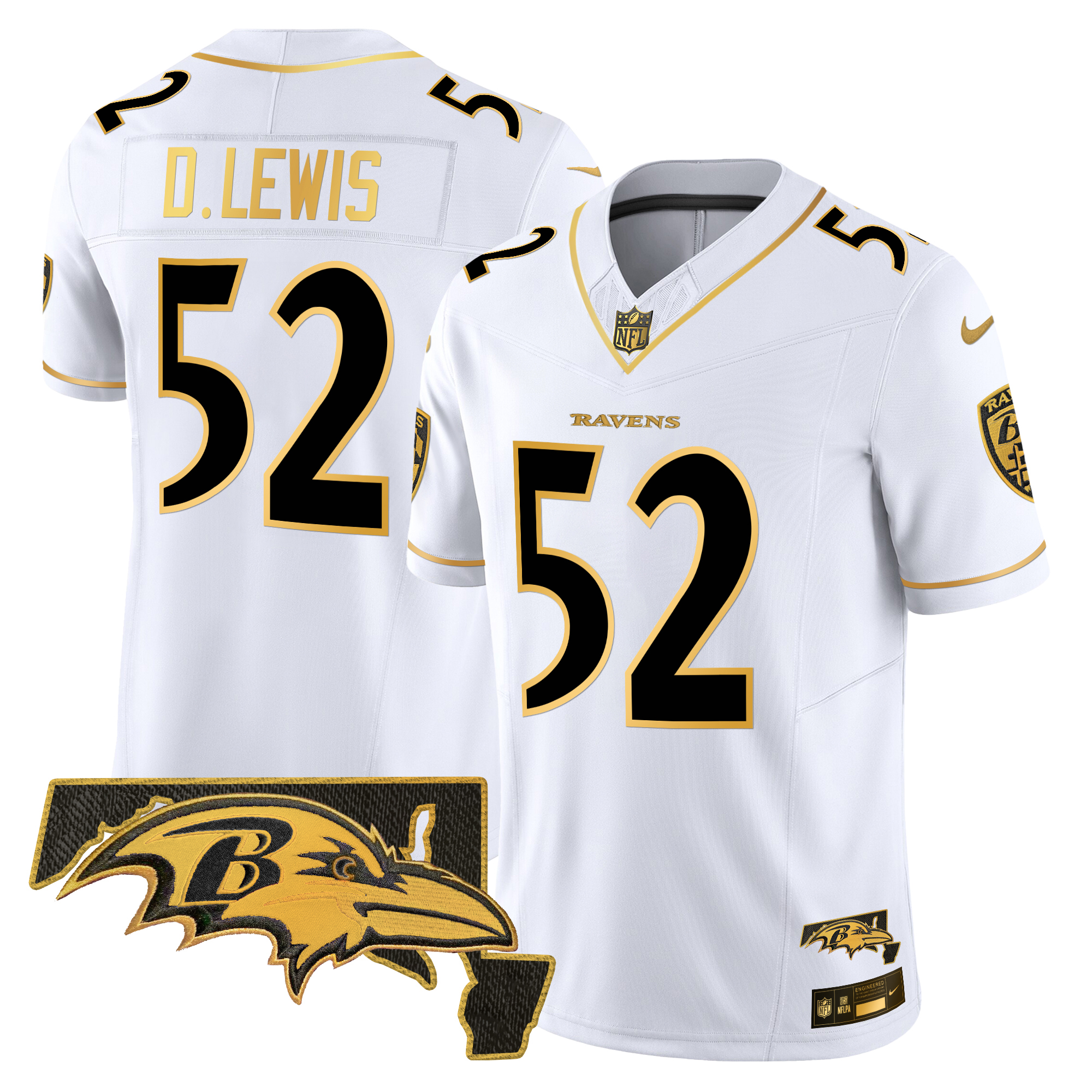 Ray Lewis Men's Baltimore Ravens 2024 Gold Vapor Limited White Gold Jersey - All Stitched