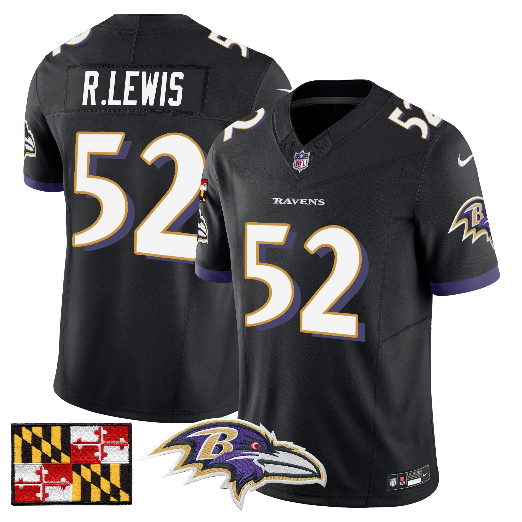 Ray Lewis Men's Baltimore Ravens 2024 Maryland Flag Vapor Limited Black Jersey - All Stitched