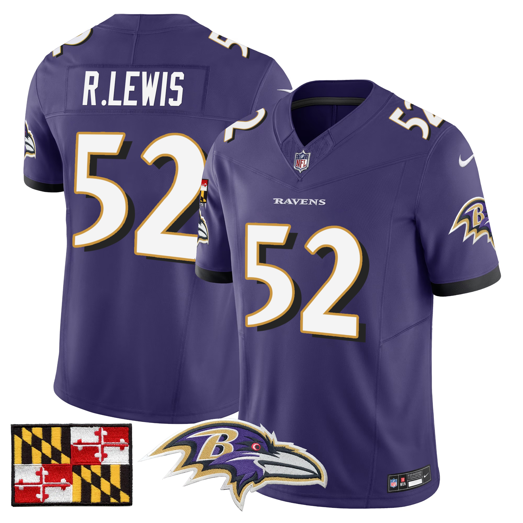 Ray Lewis Men's Baltimore Ravens 2024 Maryland Flag Vapor Limited Purple Jersey - All Stitched