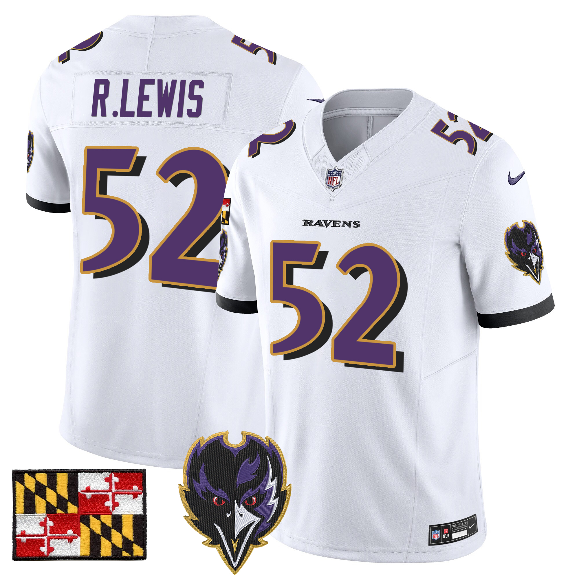 Ray Lewis Men's Baltimore Ravens 2024 Maryland Flag Vapor Limited White Jersey - All Stitched