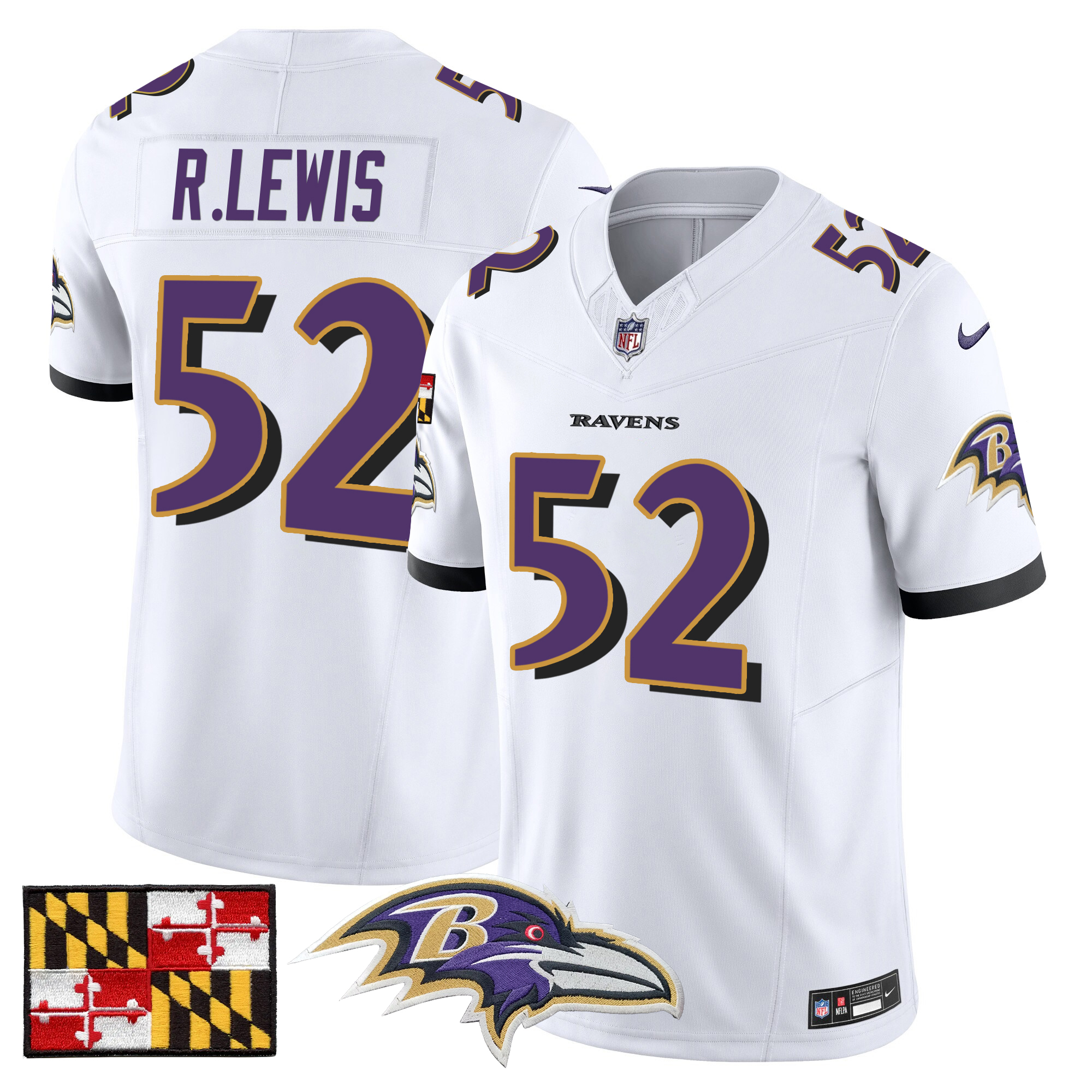 Ray Lewis Men's Baltimore Ravens 2024 Maryland Flag Vapor Limited White Jersey - All Stitched