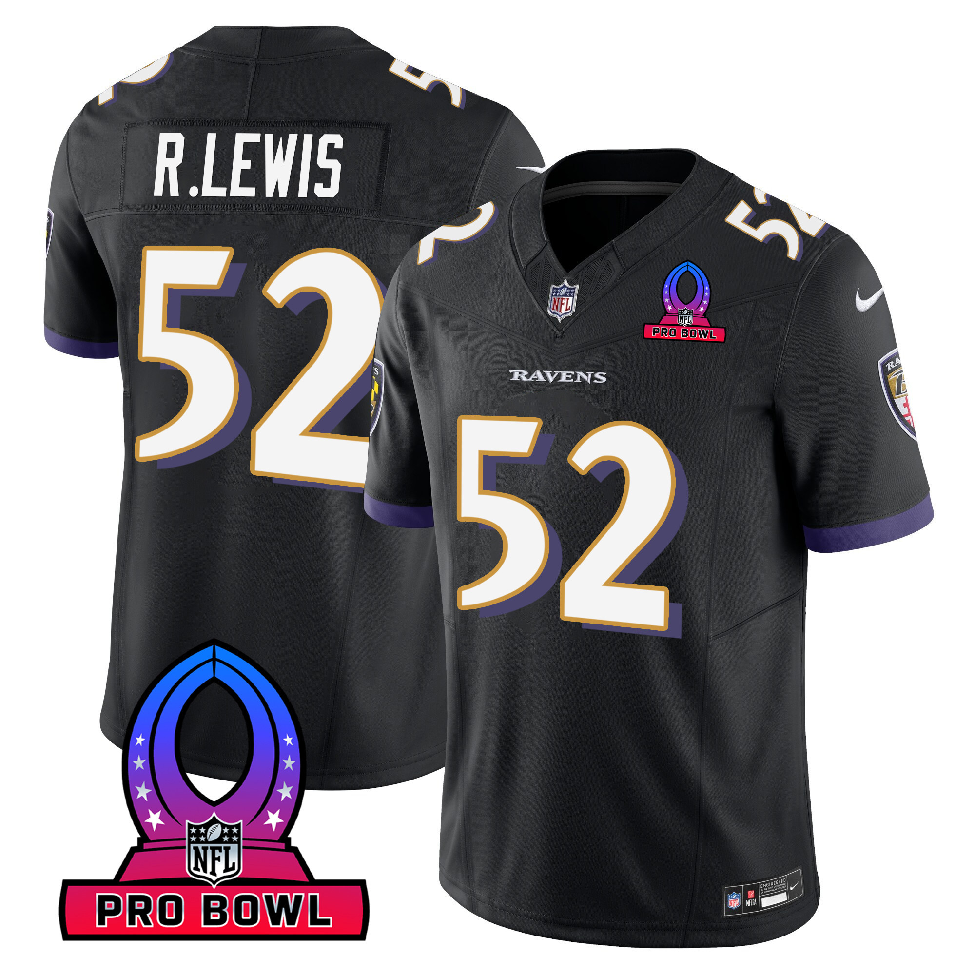 Ray Lewis Men's Baltimore Ravens 2024 Pro Bowl Patch Vapor Black Jersey - All Stitched