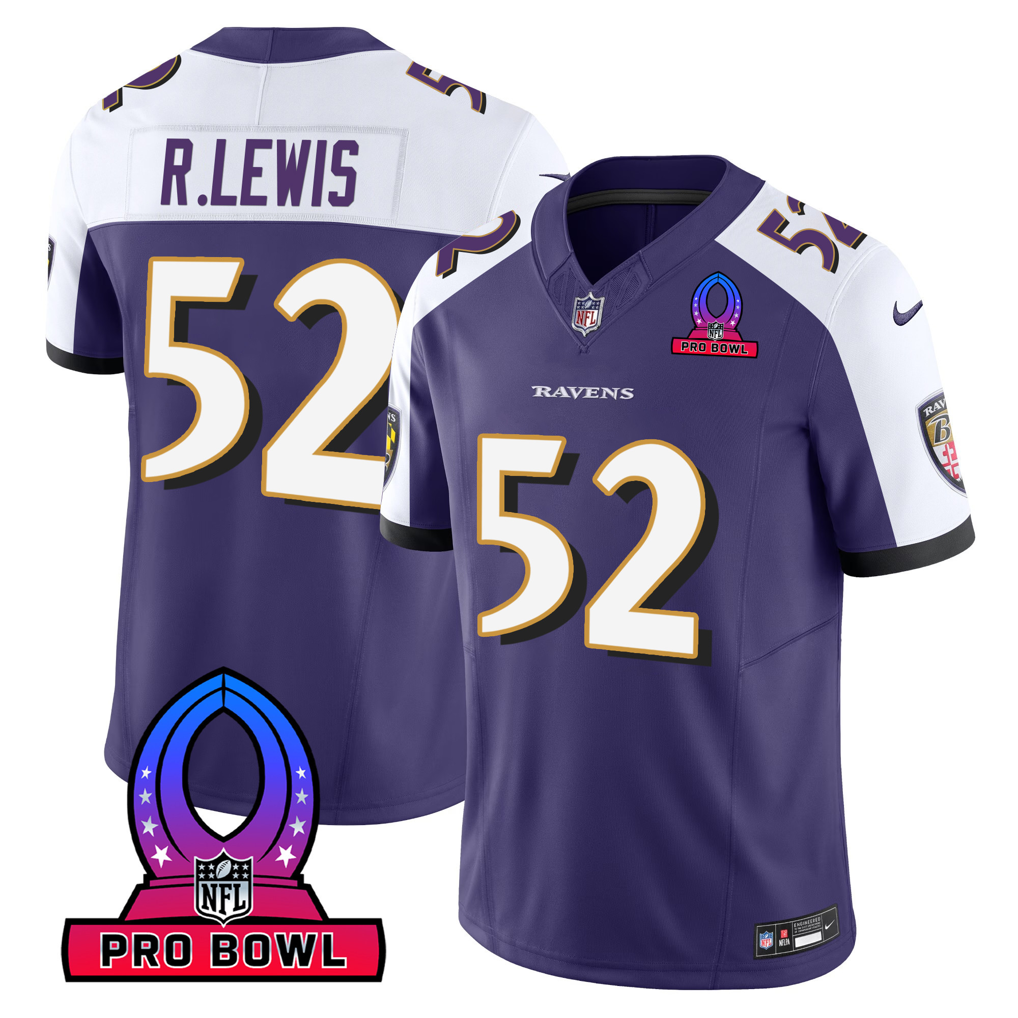 Ray Lewis Men's Baltimore Ravens 2024 Pro Bowl Patch Vapor Purple Alternate Jersey - All Stitched