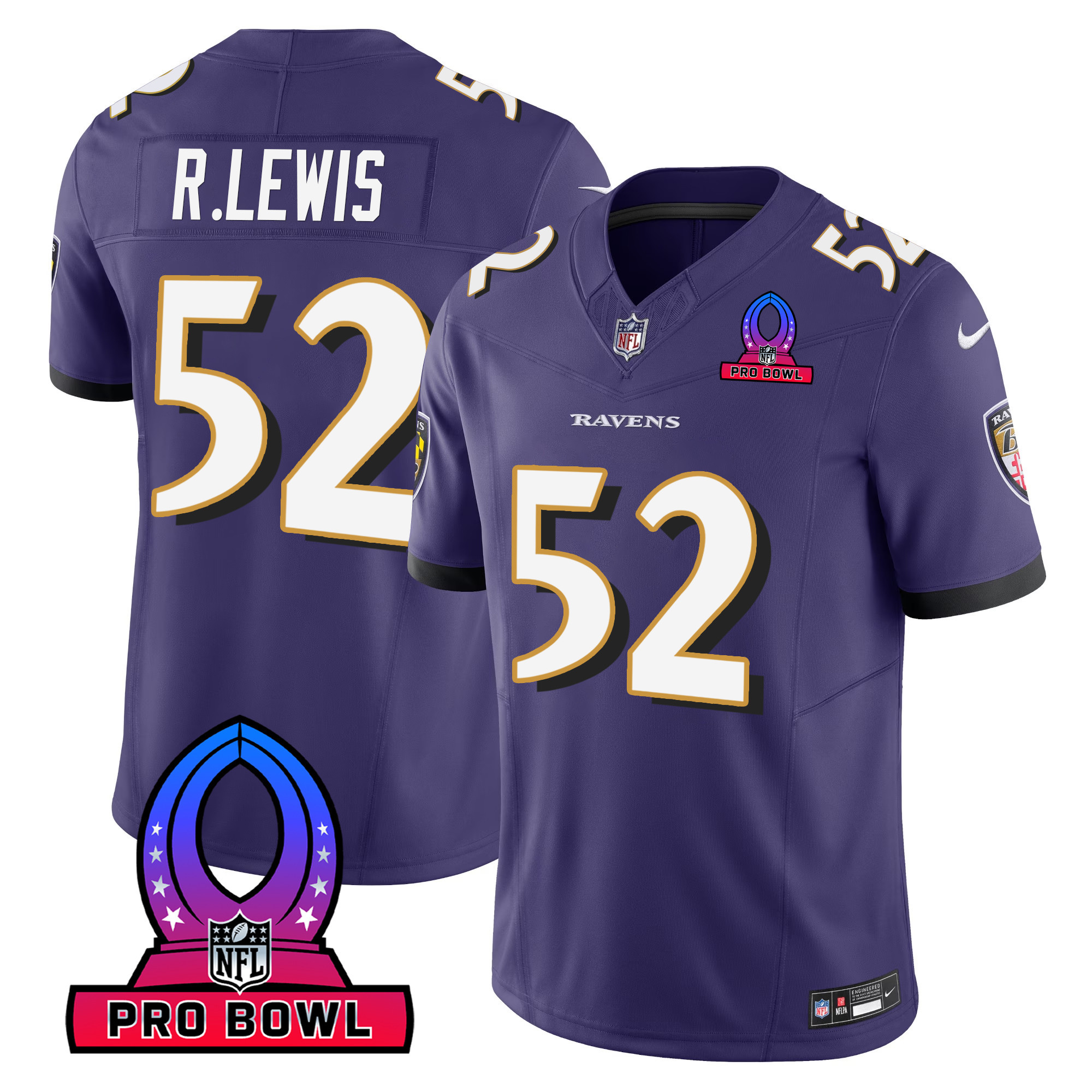 Ray Lewis Men's Baltimore Ravens 2024 Pro Bowl Patch Vapor Purple Jersey - All Stitched