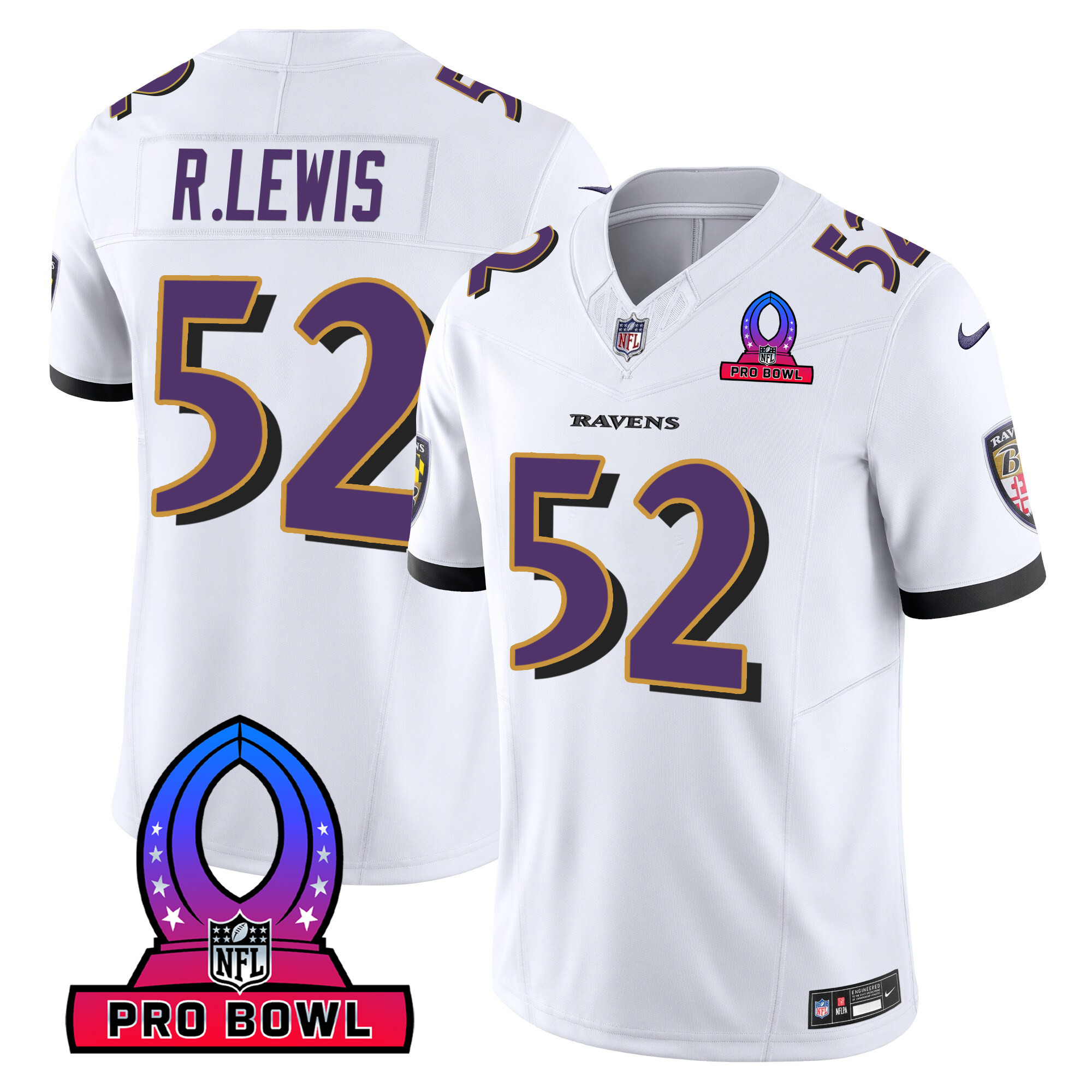 Ray Lewis Men's Baltimore Ravens 2024 Pro Bowl Patch Vapor White Jersey - All Stitched