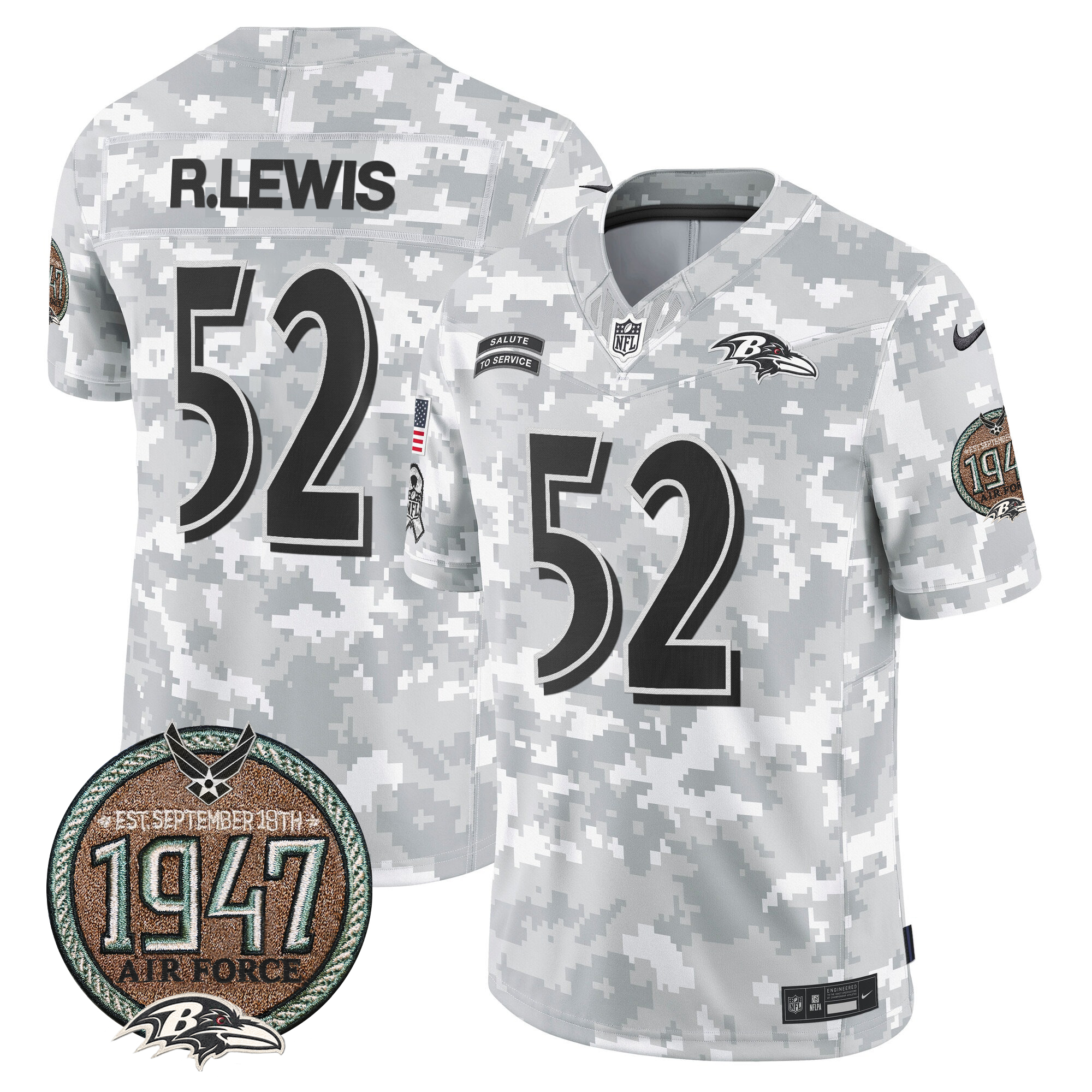 Ray Lewis Men's Baltimore Ravens 2024 Salute to Service Establishment Year Patch Vapor Limited Air Force Jersey - All Stitched