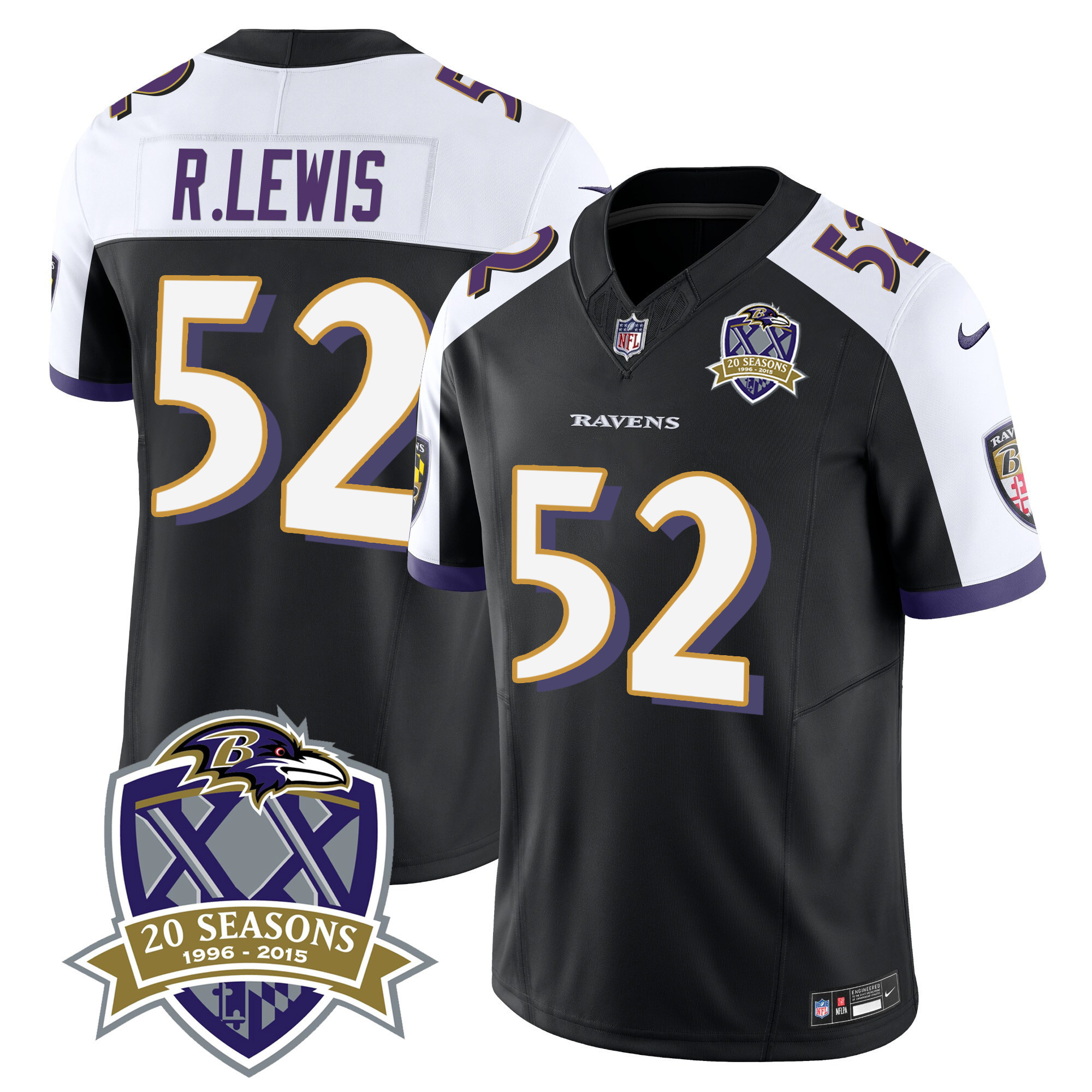 Ray Lewis Men's Baltimore Ravens 20th Season Patch Vapor Limited Black Alternate Jersey - All Stitched