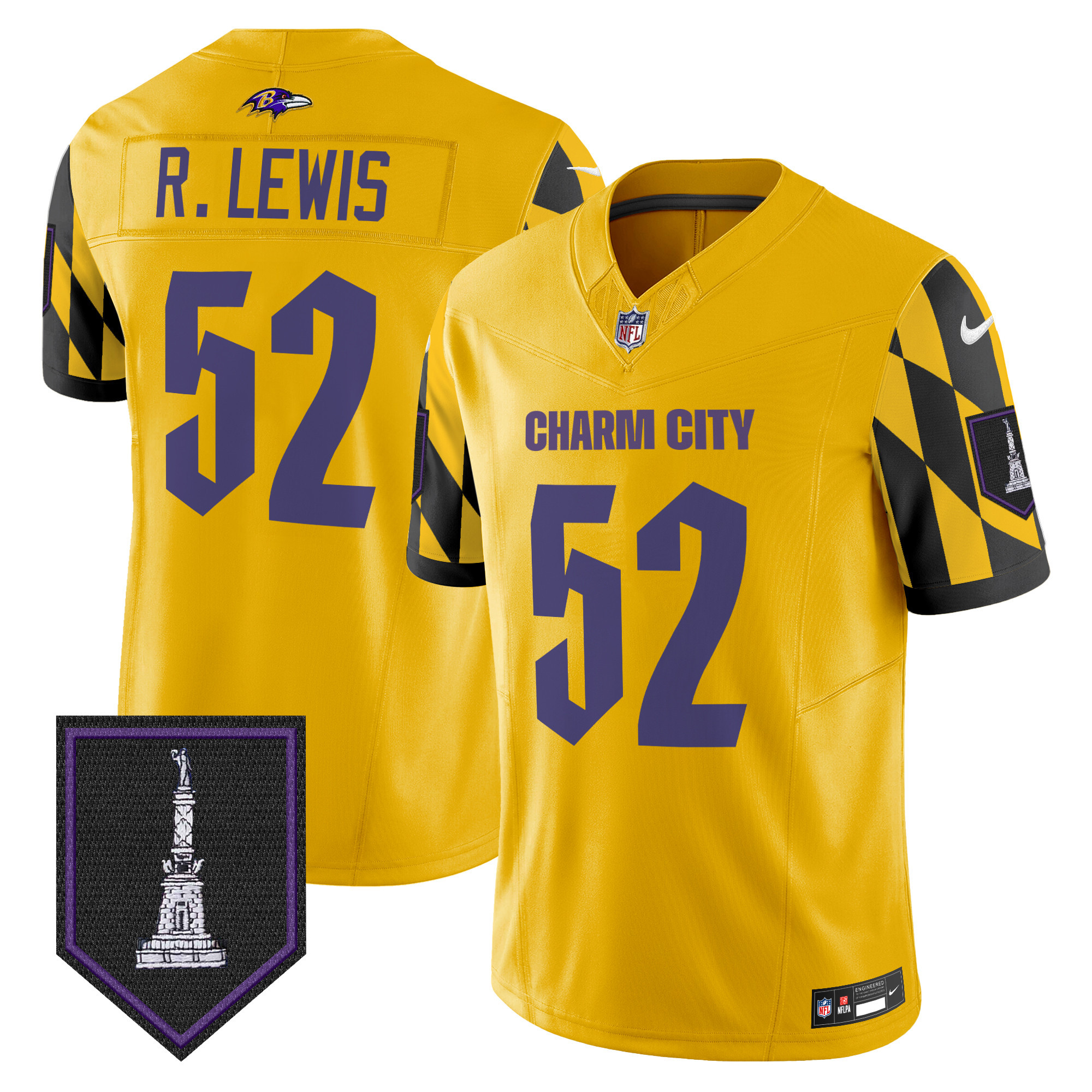 Ray Lewis Men's Baltimore Ravens City Edition Patch Vapor Limited Gold Jersey - All Stitched
