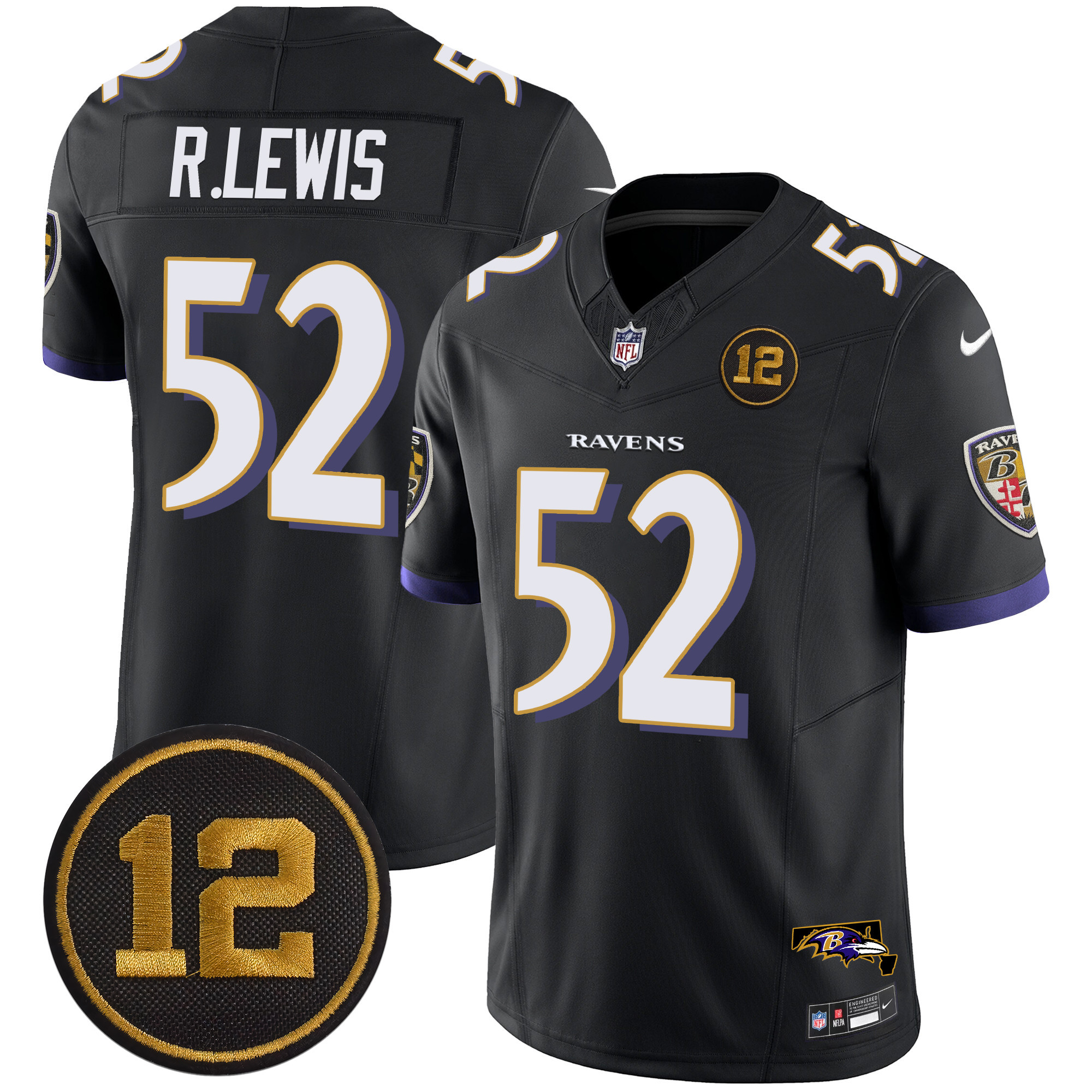 Ray Lewis Men's Baltimore Ravens Jacoby Jones Patch Vapor Limited Black Jersey - All Stitched