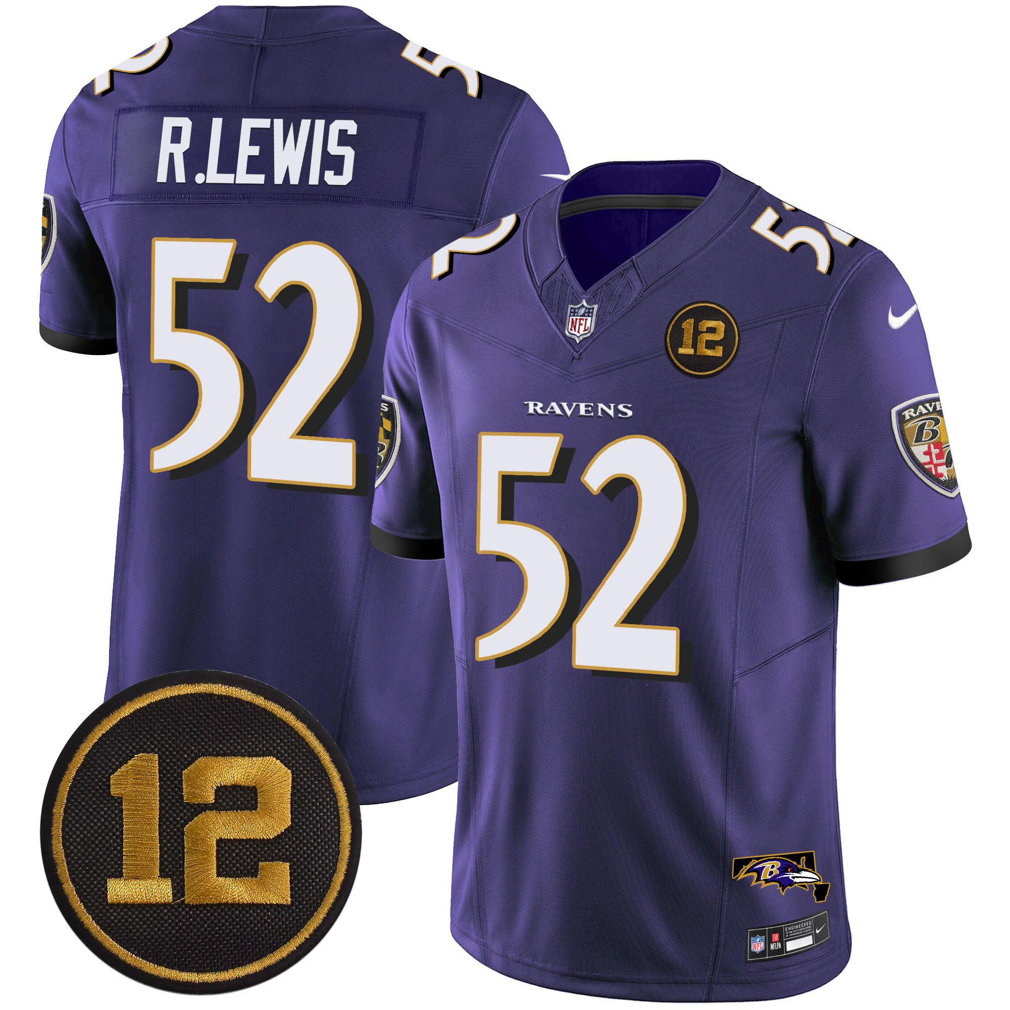 Ray Lewis Men's Baltimore Ravens Jacoby Jones Patch Vapor Limited Purple Jersey - All Stitched