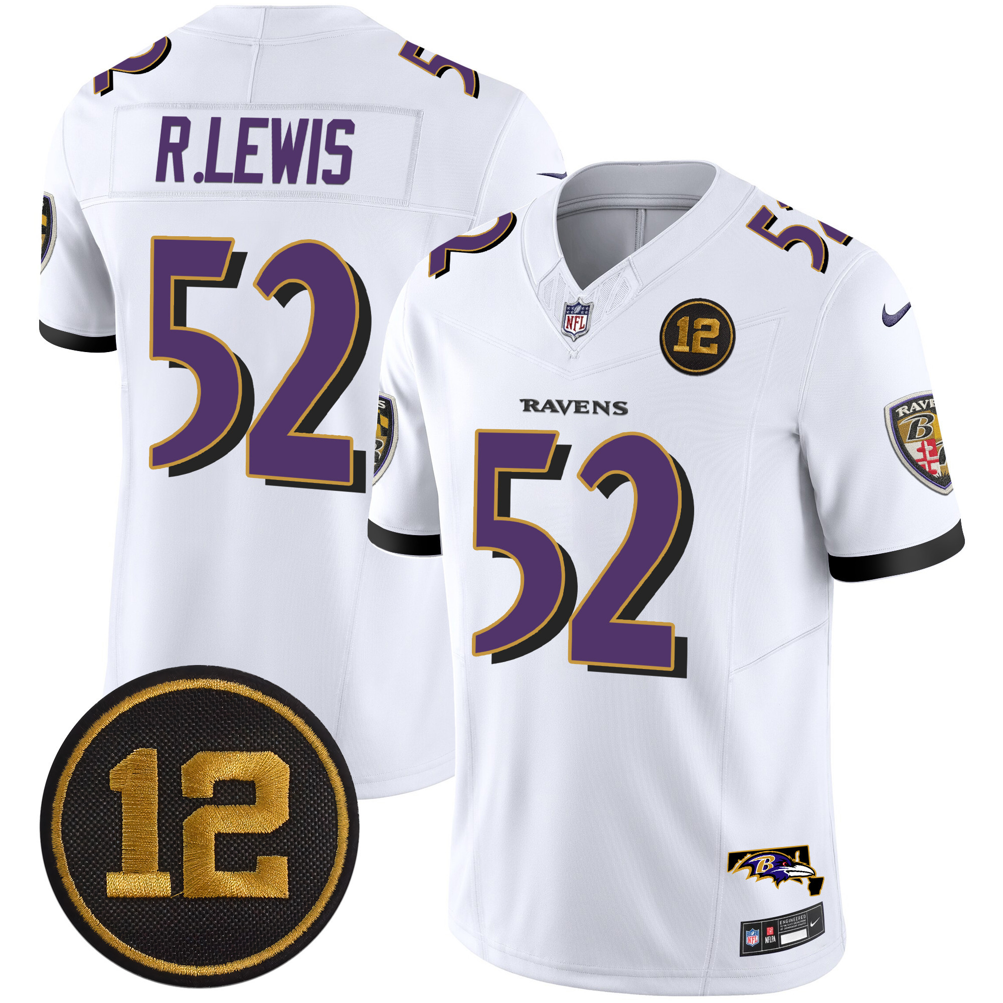 Ray Lewis Men's Baltimore Ravens Jacoby Jones Patch Vapor Limited White Jersey - All Stitched