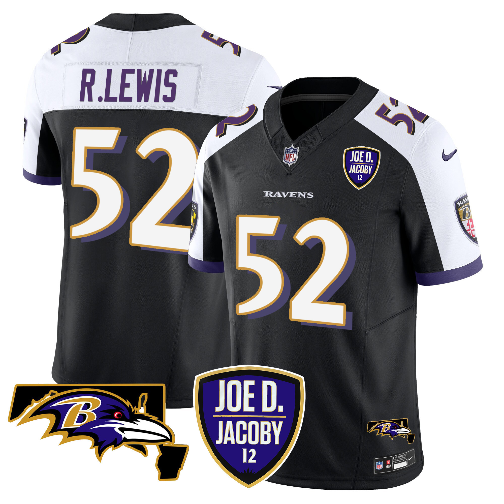 Ray Lewis Men's Baltimore Ravens Joe D & Jacoby Patch Vapor Limited Black Alternate Jersey - All Stitched