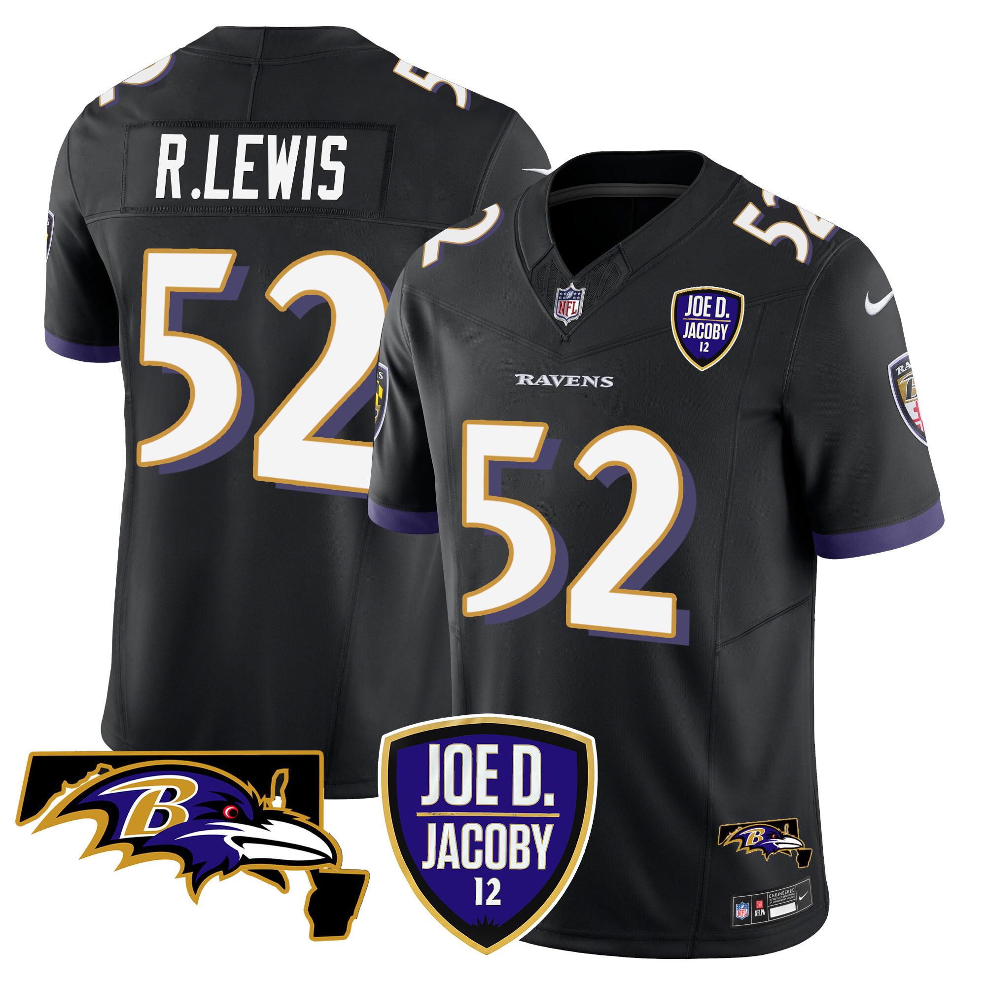 Ray Lewis Men's Baltimore Ravens Joe D & Jacoby Patch Vapor Limited Black Jersey - All Stitched