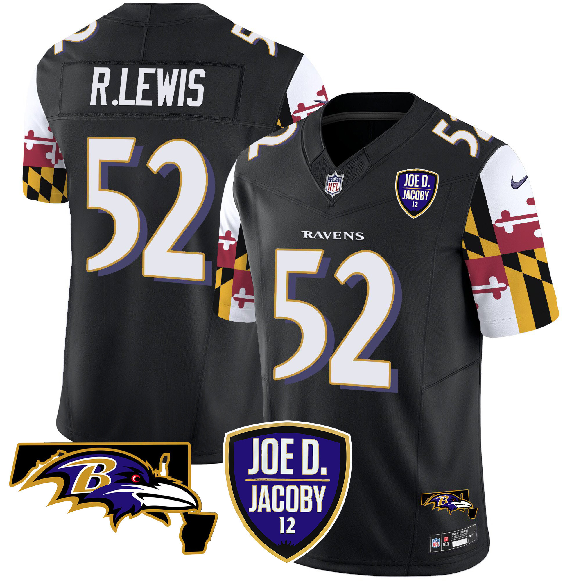 Ray Lewis Men's Baltimore Ravens Joe D & Jacoby Patch Vapor Limited Black Jersey - All Stitched