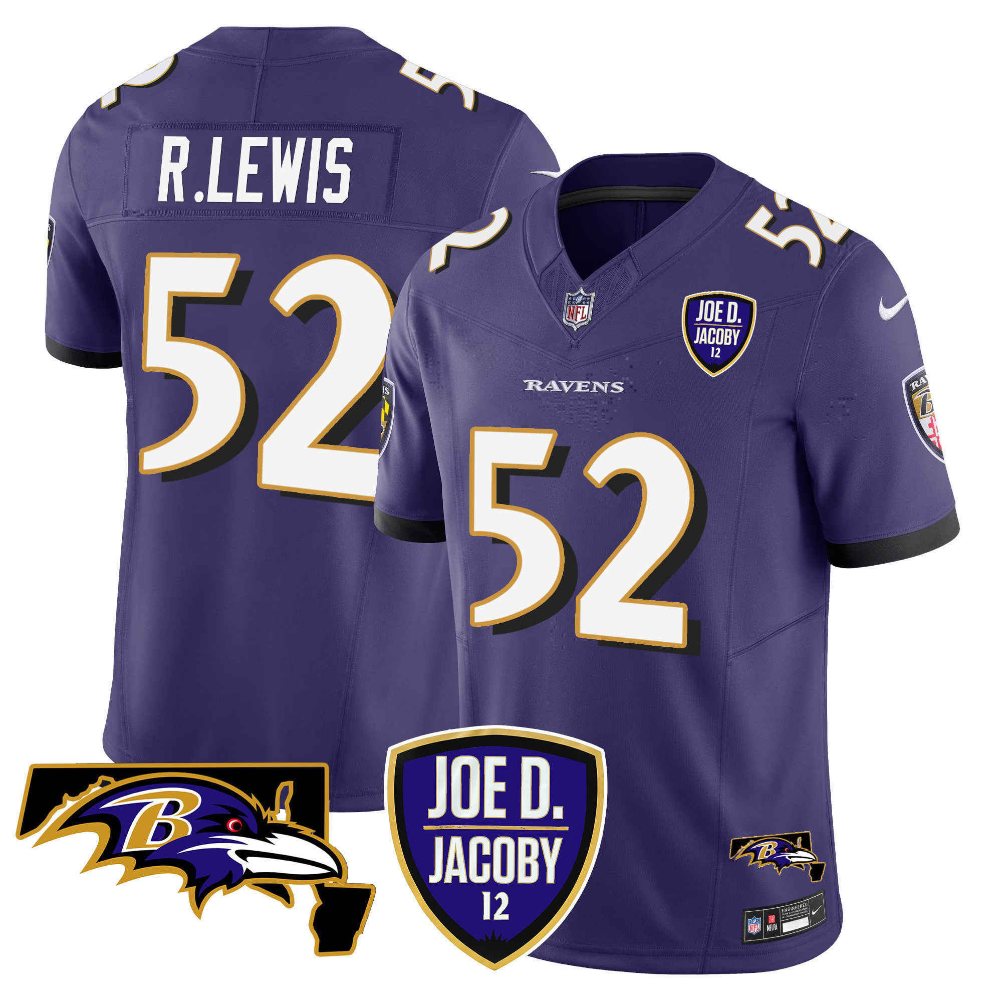 Ray Lewis Men's Baltimore Ravens Joe D & Jacoby Patch Vapor Limited Purple Jersey - All Stitched