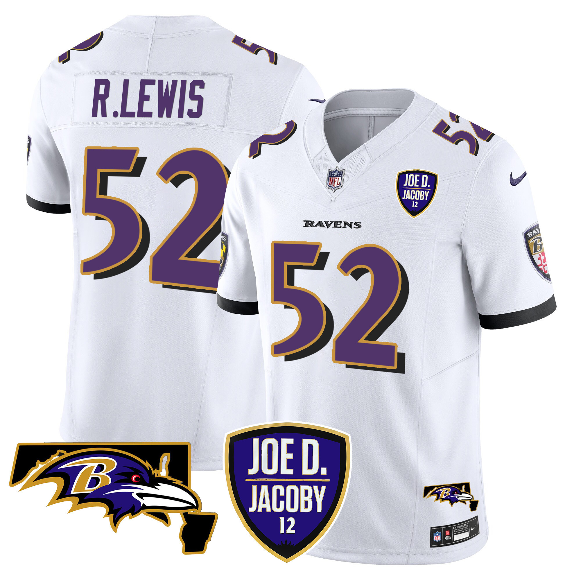 Ray Lewis Men's Baltimore Ravens Joe D & Jacoby Patch Vapor Limited White Jersey - All Stitched