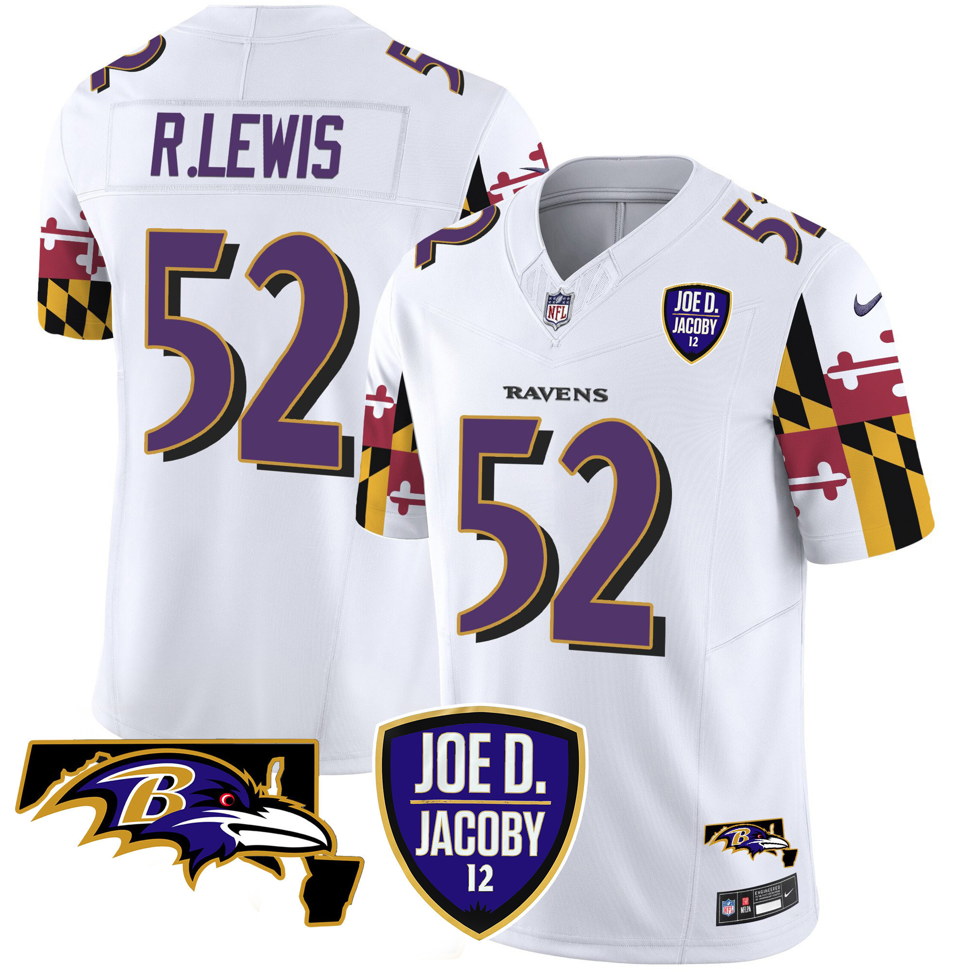 Ray Lewis Men's Baltimore Ravens Joe D & Jacoby Patch Vapor Limited White Jersey - All Stitched