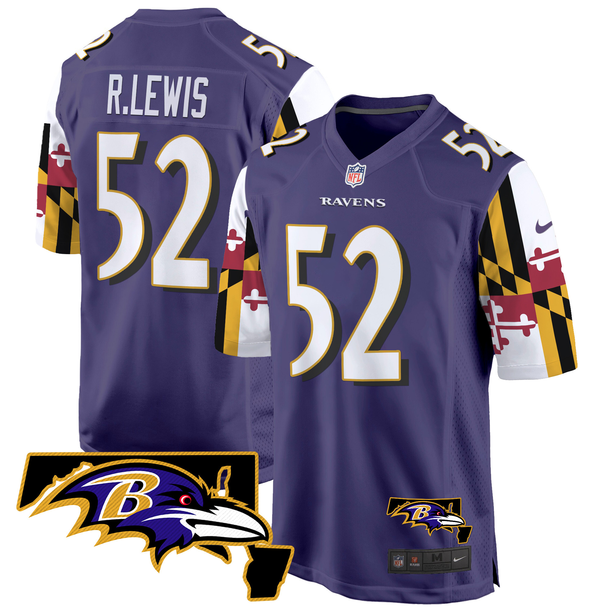 Ray Lewis Men's Baltimore Ravens Maryland Flag Game Purple Jersey - All Stitched
