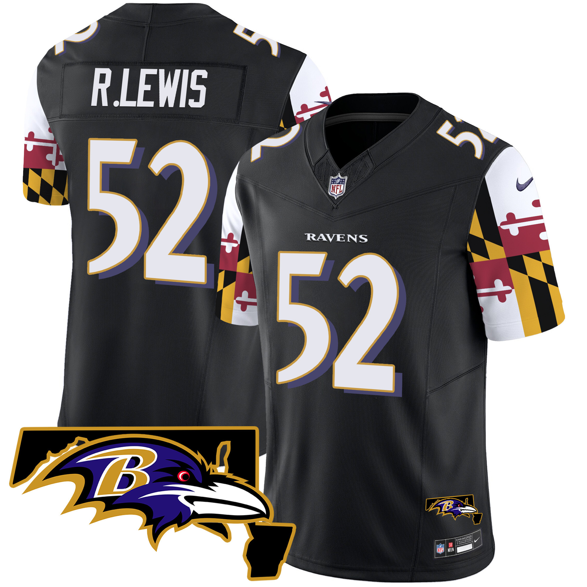 Ray Lewis Men's Baltimore Ravens Maryland Flag Vapor Limited Black Jersey - All Stitched