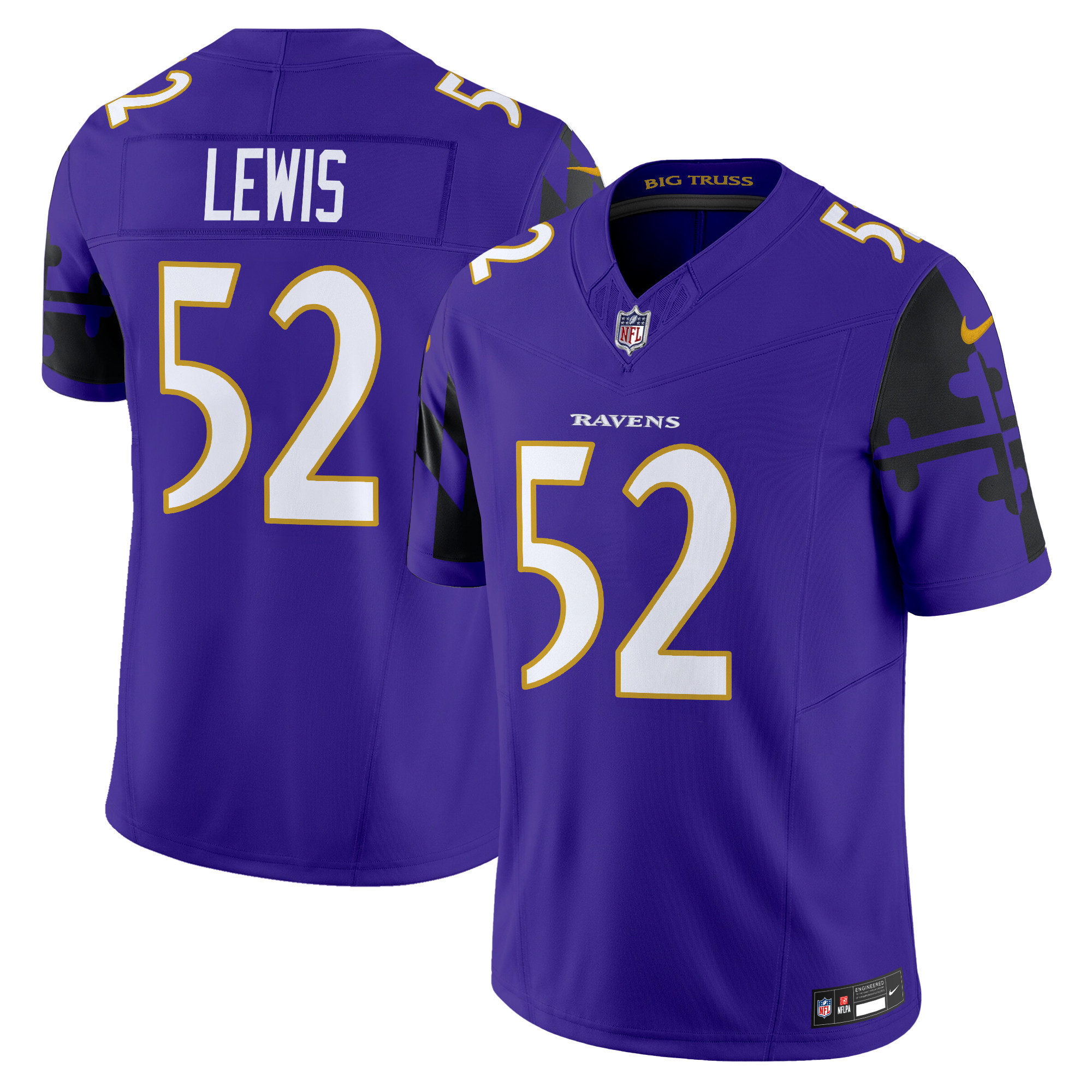 Ray Lewis Men's Baltimore Ravens Maryland Flag Vapor Limited Purple Jersey - All Stitched