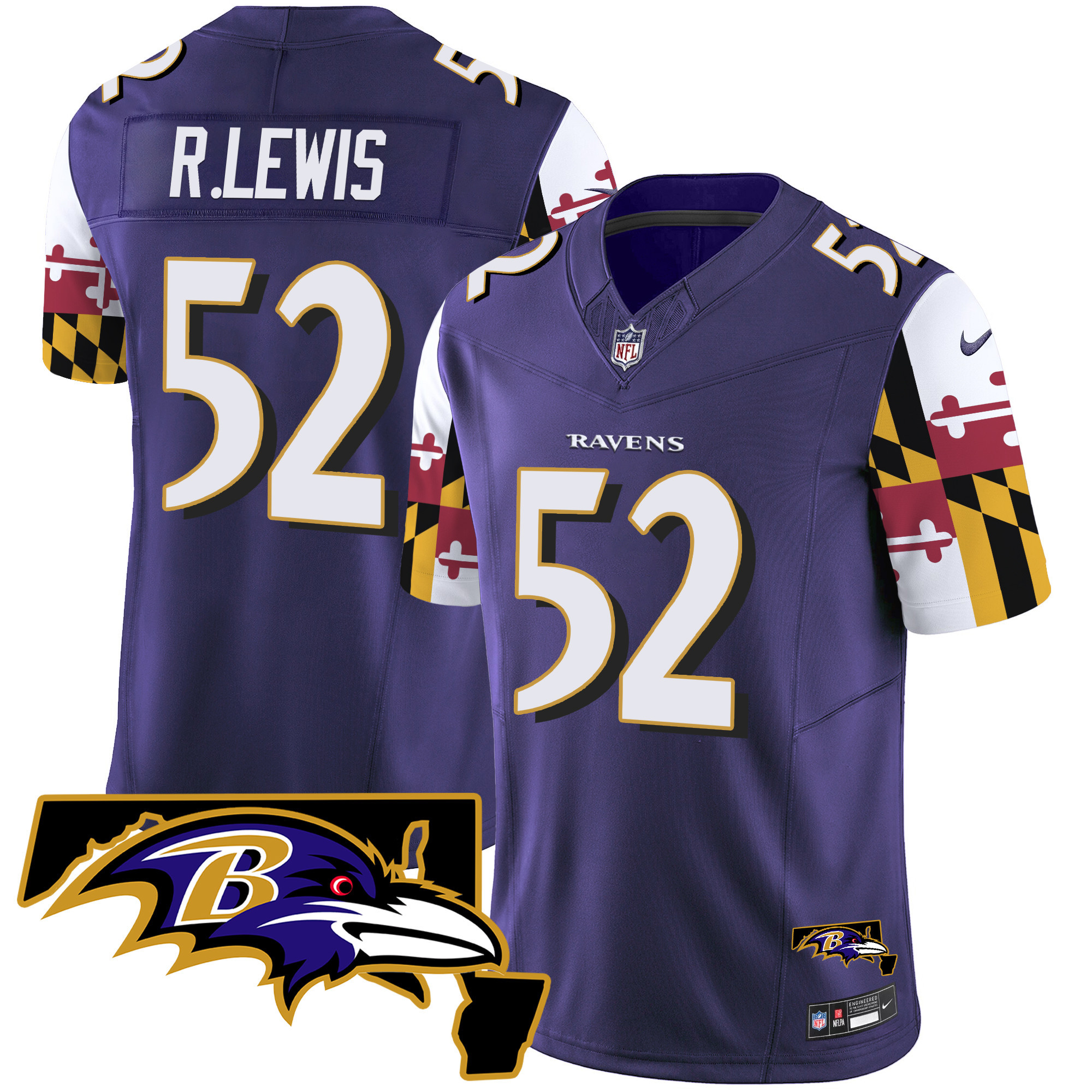 Ray Lewis Men's Baltimore Ravens Maryland Flag Vapor Limited Purple Jersey - All Stitched