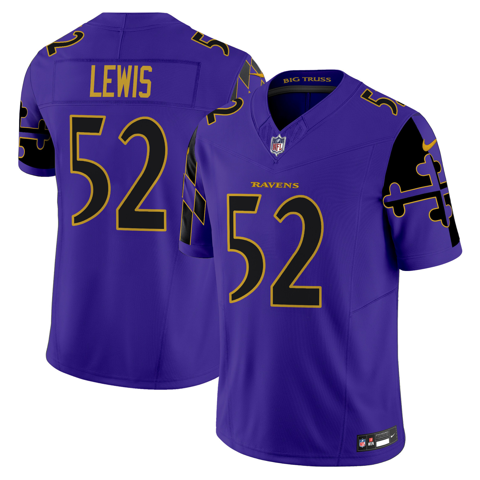 Ray Lewis Men's Baltimore Ravens Maryland Flag Vapor Limited Purple Limited Jersey - All Stitched