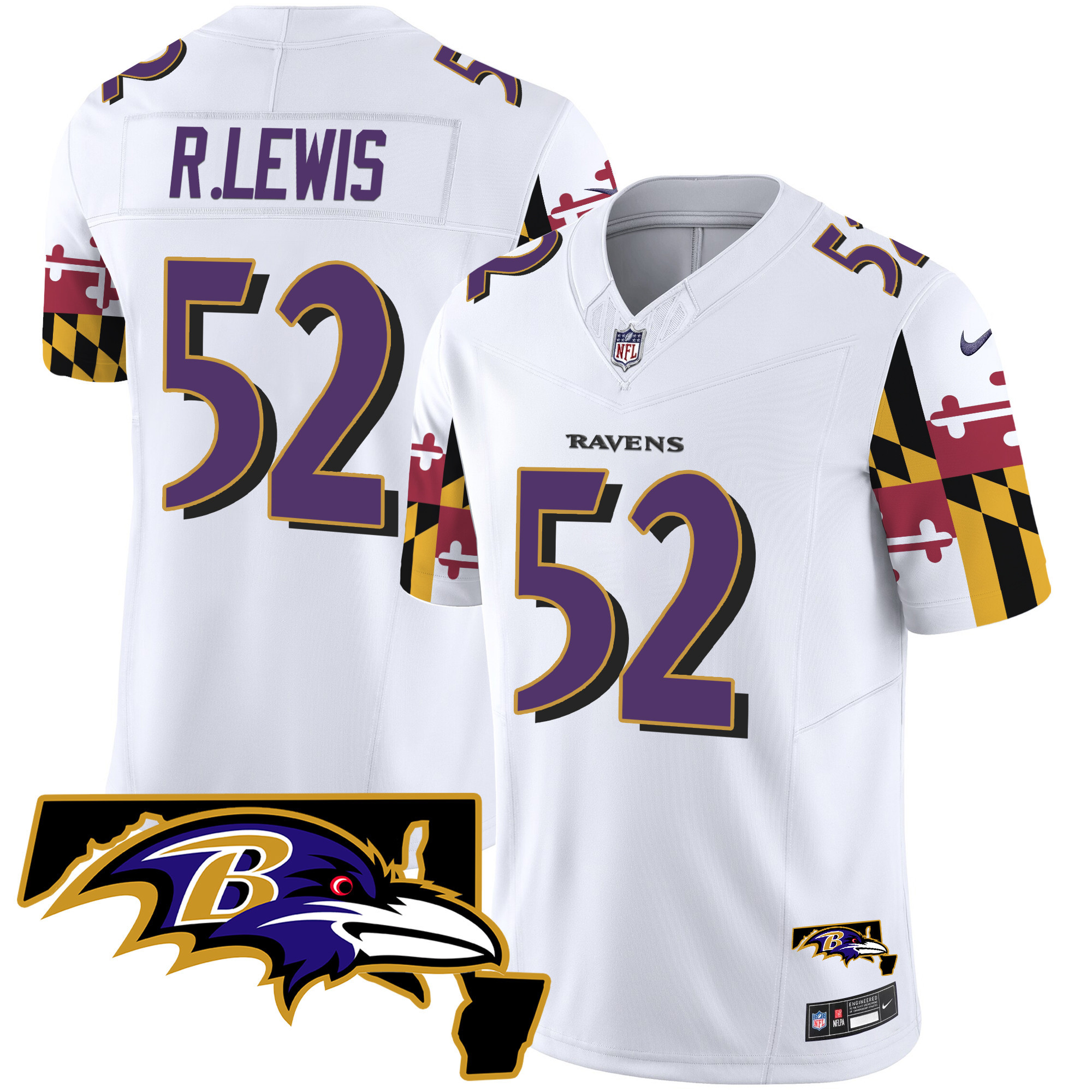 Ray Lewis Men's Baltimore Ravens Maryland Flag Vapor Limited White Jersey - All Stitched