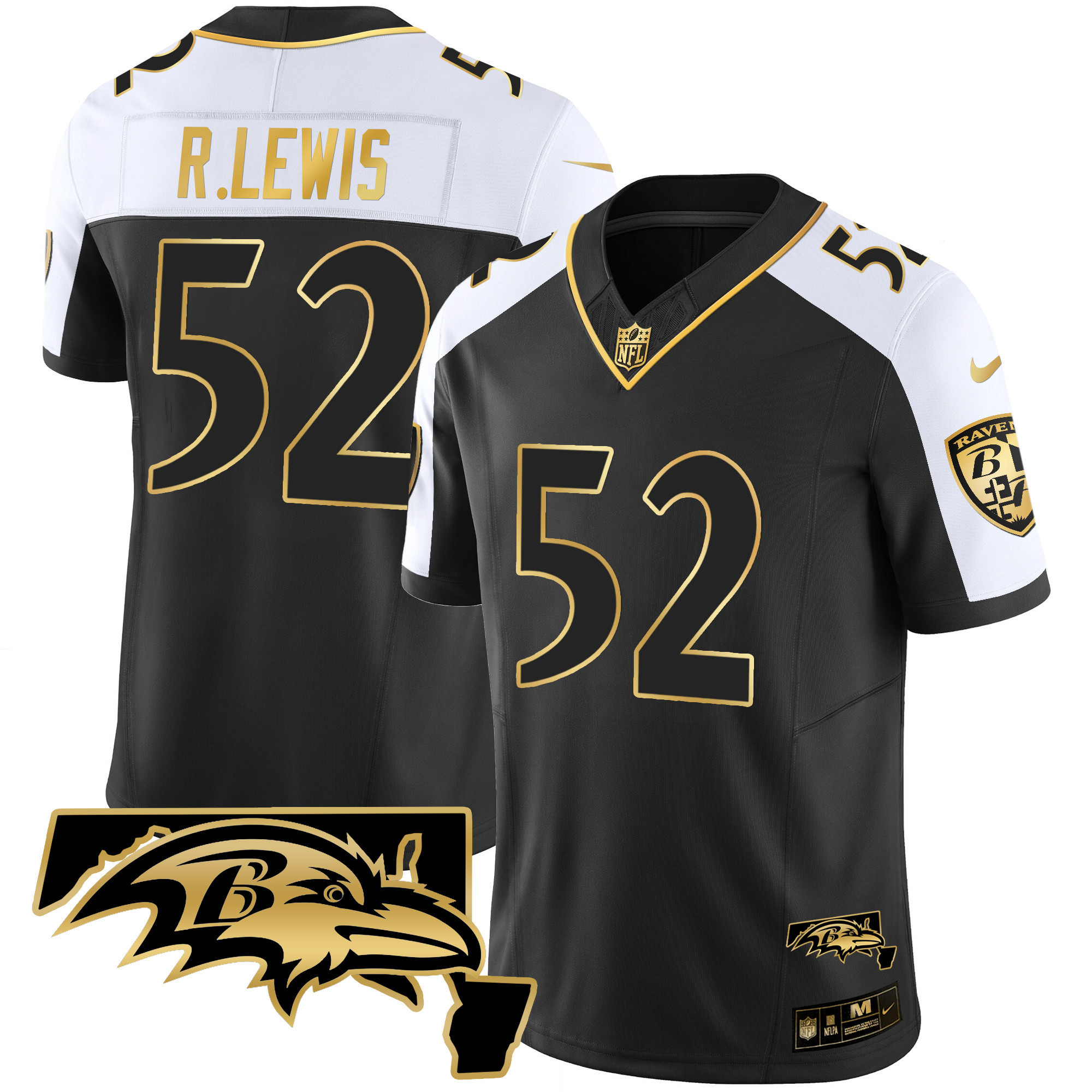 Ray Lewis Men's Baltimore Ravens Maryland Patch Vapor Gold Alternate Jersey - All Stitched