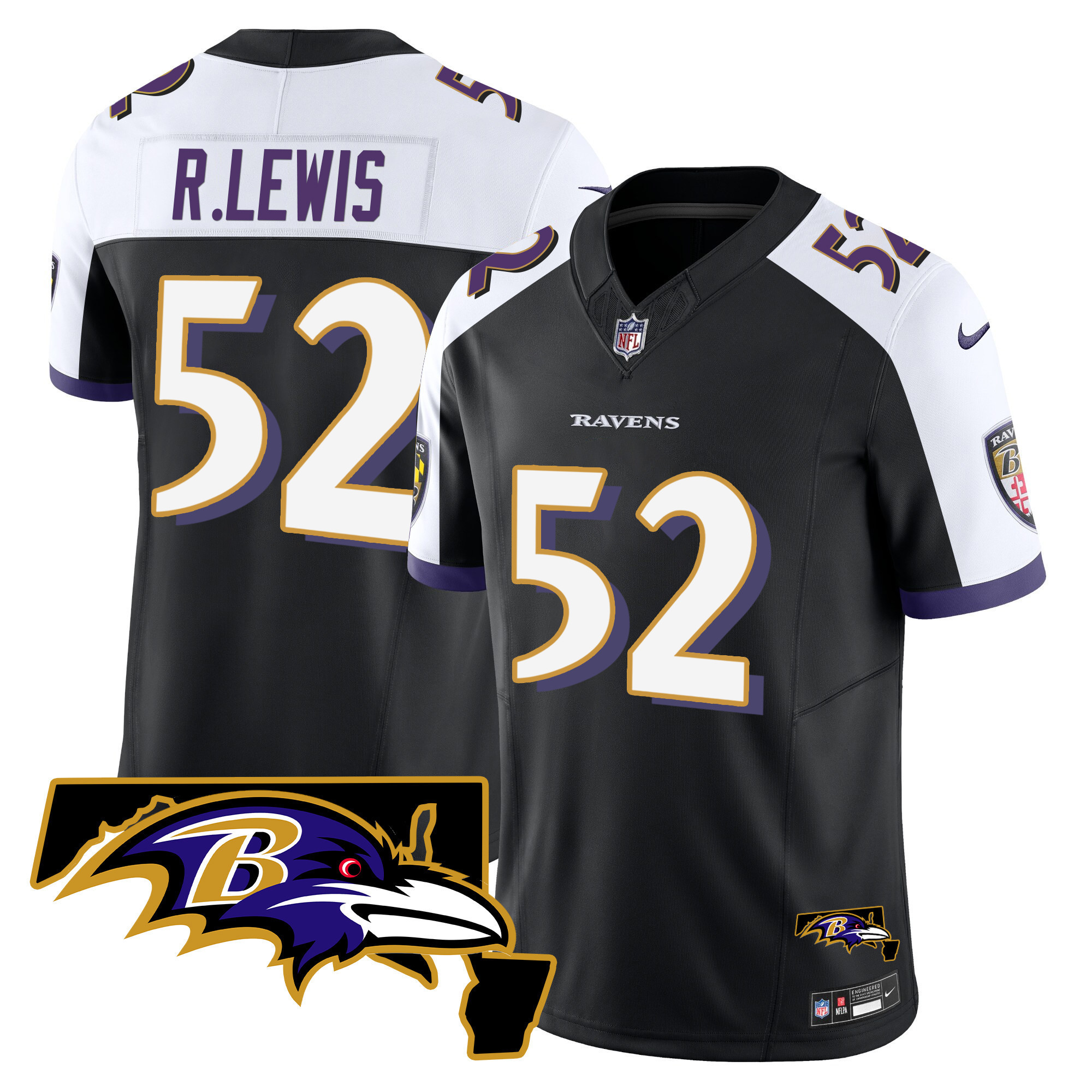 Ray Lewis Men's Baltimore Ravens Maryland Patch Vapor Limited Black Alternate Jersey - All Stitched